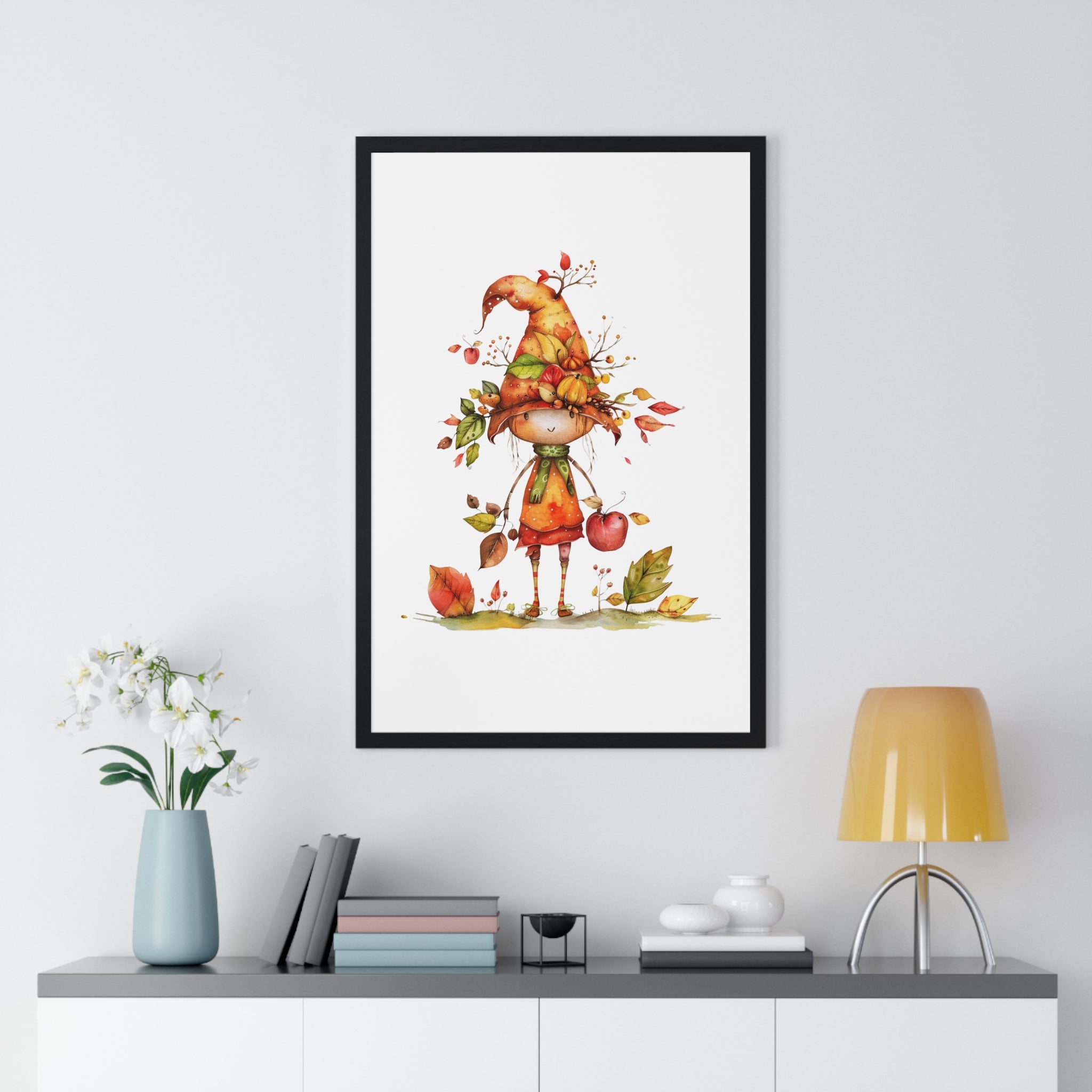 Little Autumn Witch – Whimsical Fall Framed Wall Art
