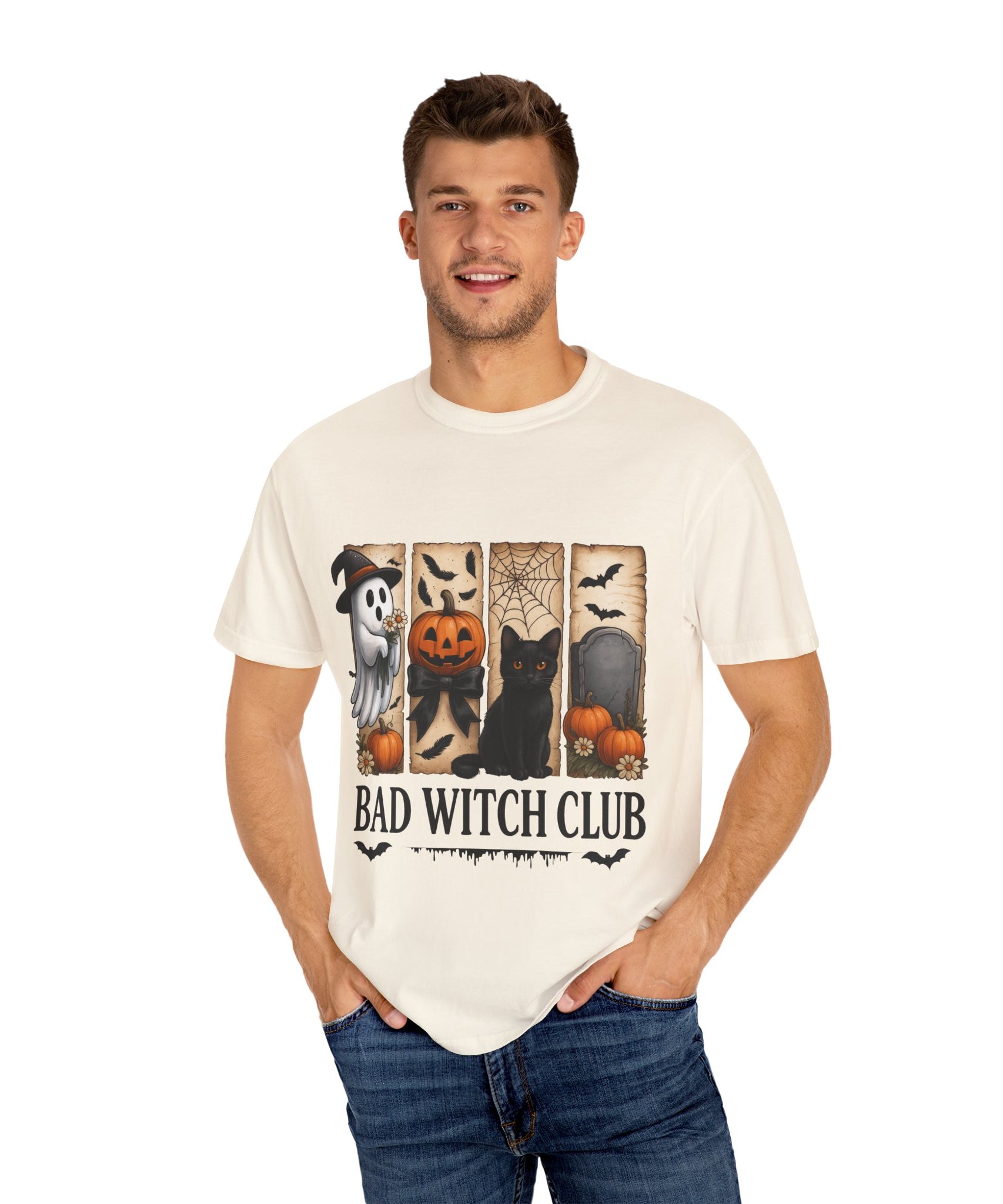 Bad Witch Club Halloween T-Shirt – Cute Ghost, Black Cat, Pumpkin & Spooky Gothic Design - Gallory Hive