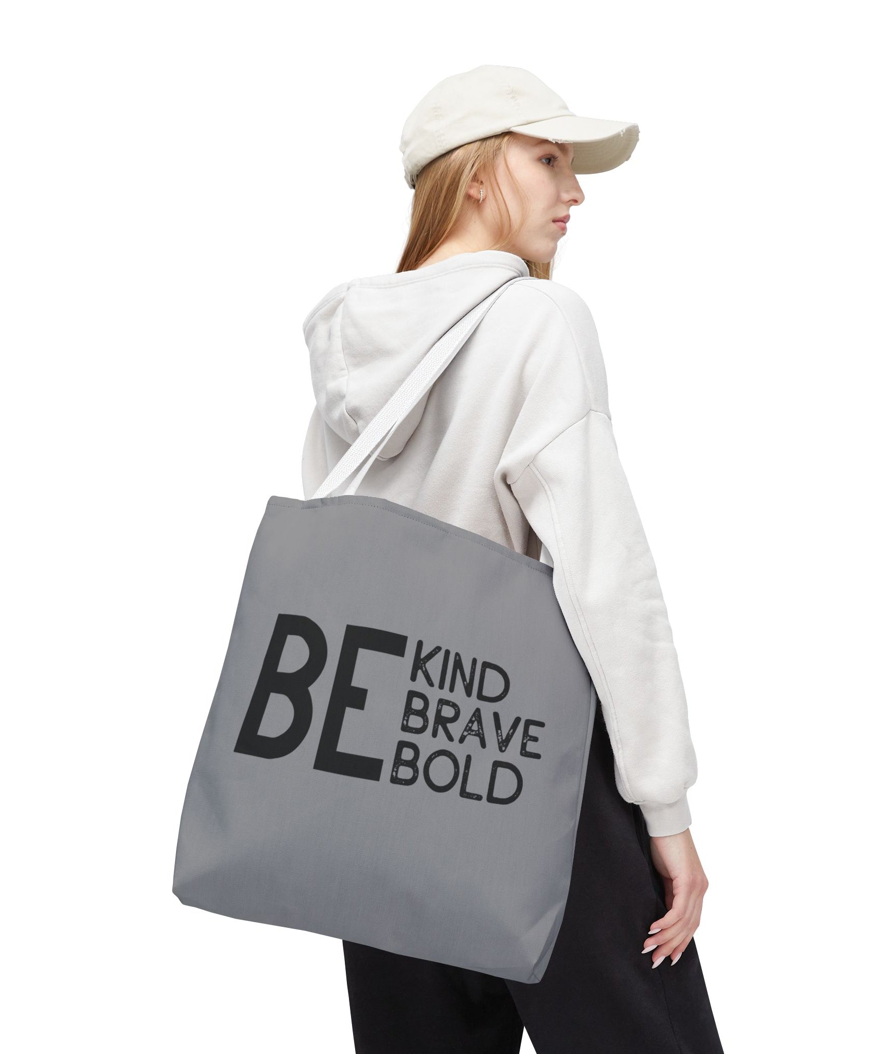 Inspirational Tote Bag - Be Kind Brave Bold - Eco-Friendly Carryall - Grey