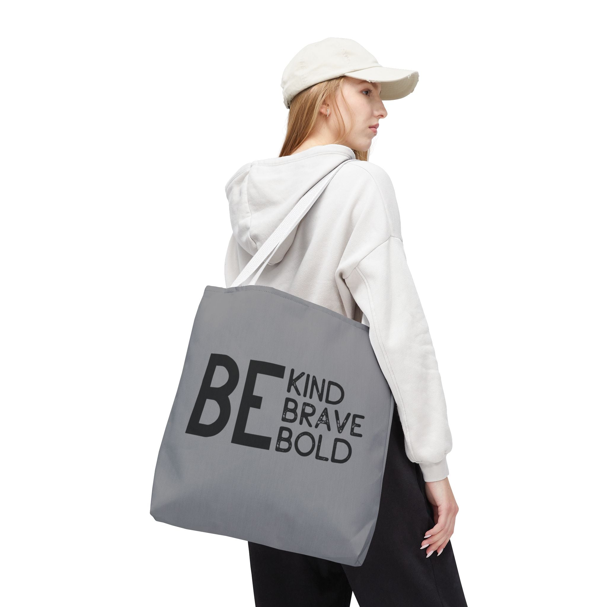 Inspirational Tote Bag - Be Kind Brave Bold - Eco-Friendly Carryall - Grey