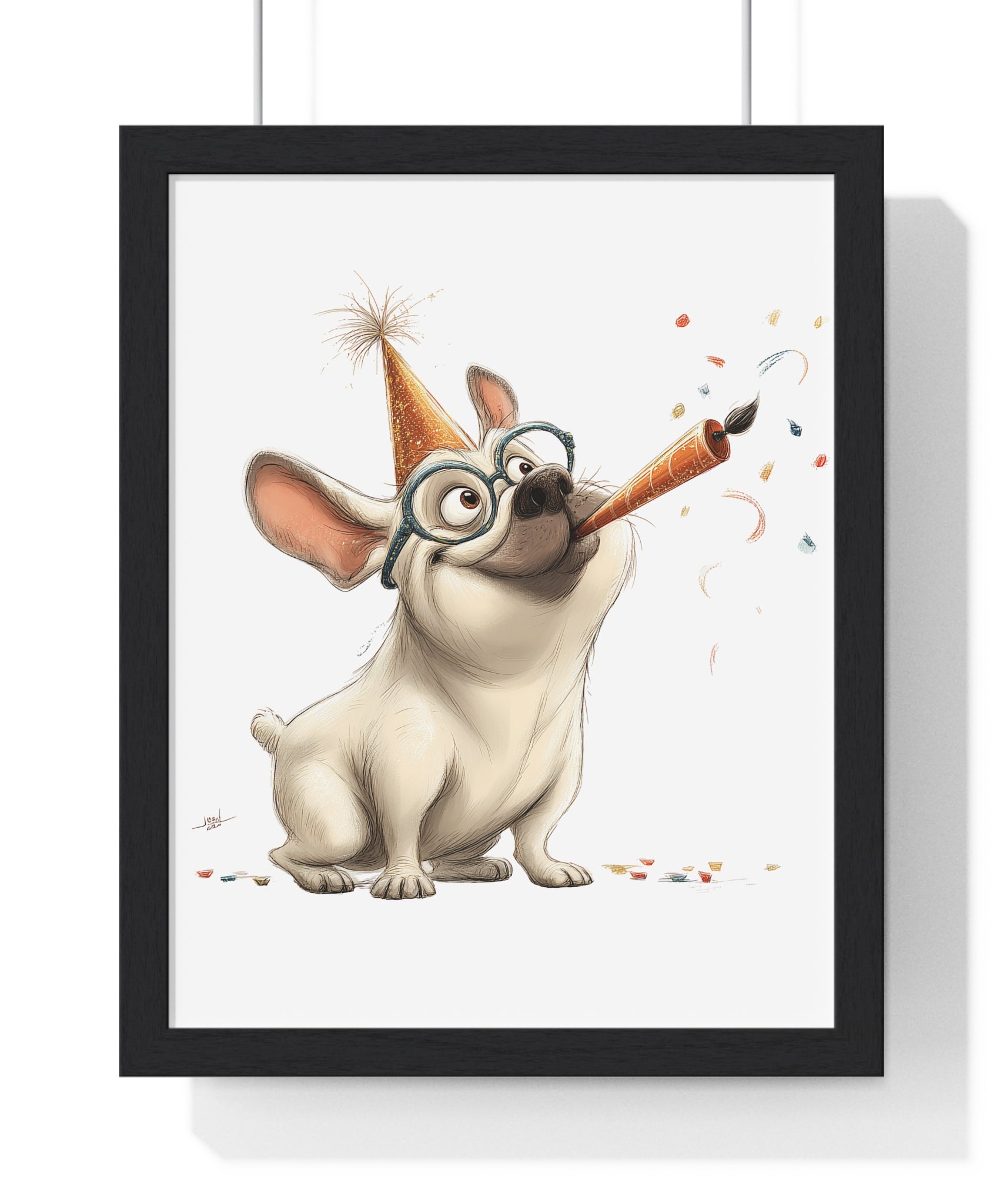 Party French Bulldog with Glasses – Wooden Wall Frame Fun Decor