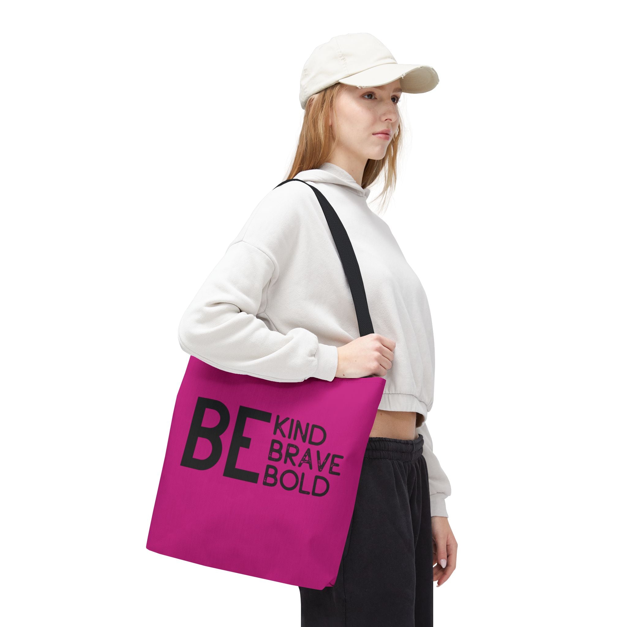 Inspirational Tote Bag - Be Kind Brave Bold - Eco-Friendly Carryall - Dark Pink