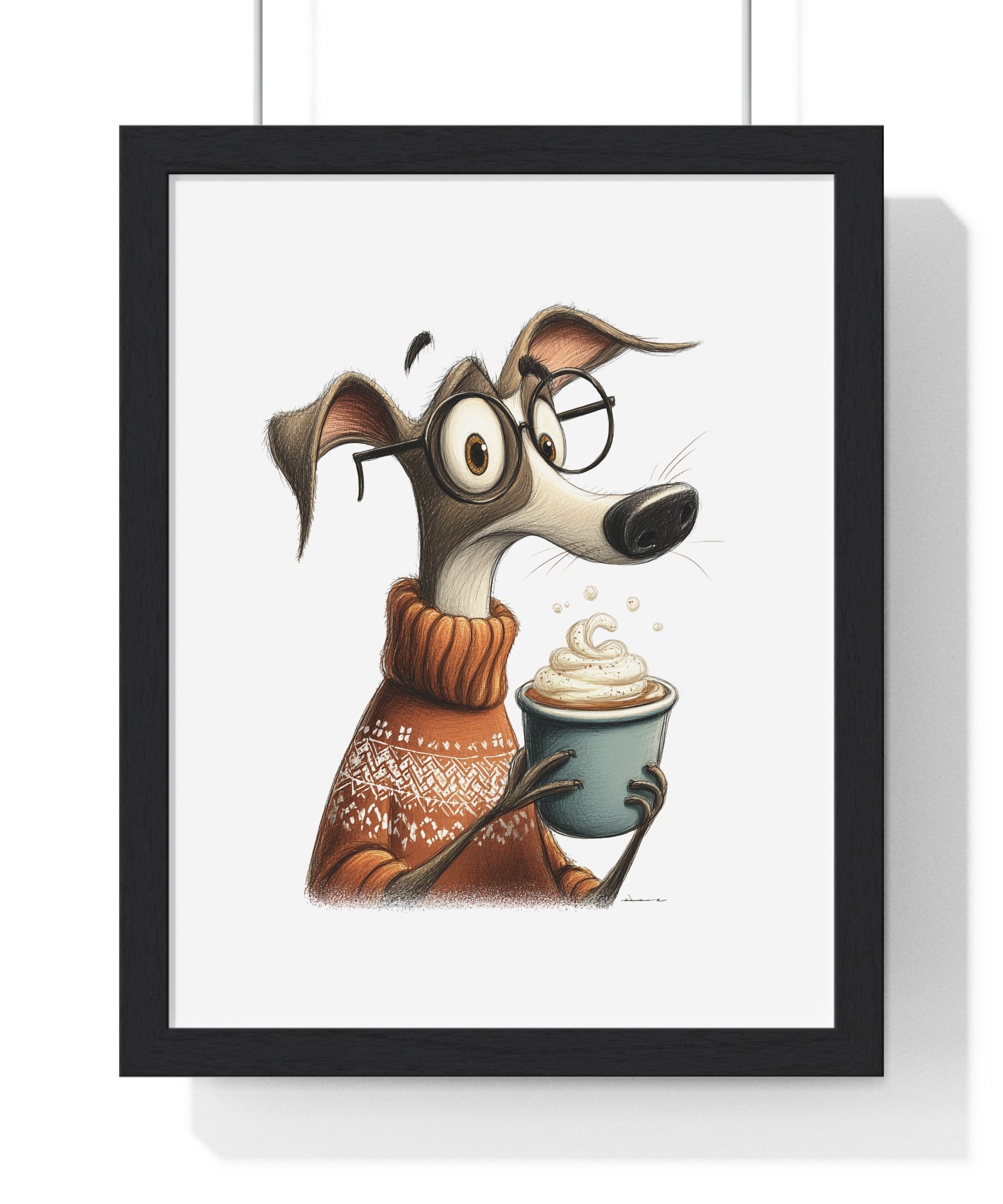 Surprised Cocoa Pup – Wooden Wall Frame Whimsical Winter Dog Decor