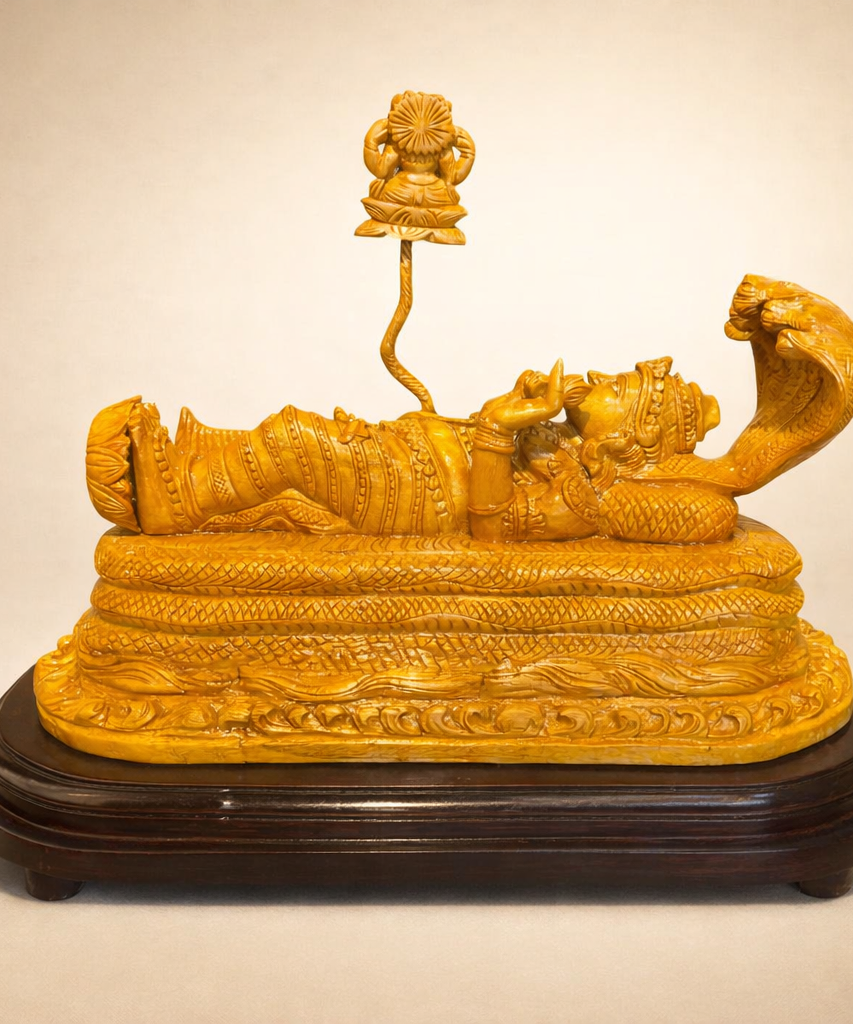 Handmade Anantha Shayanam God Padmanabha Wooden Sculpture | Gallory Hive