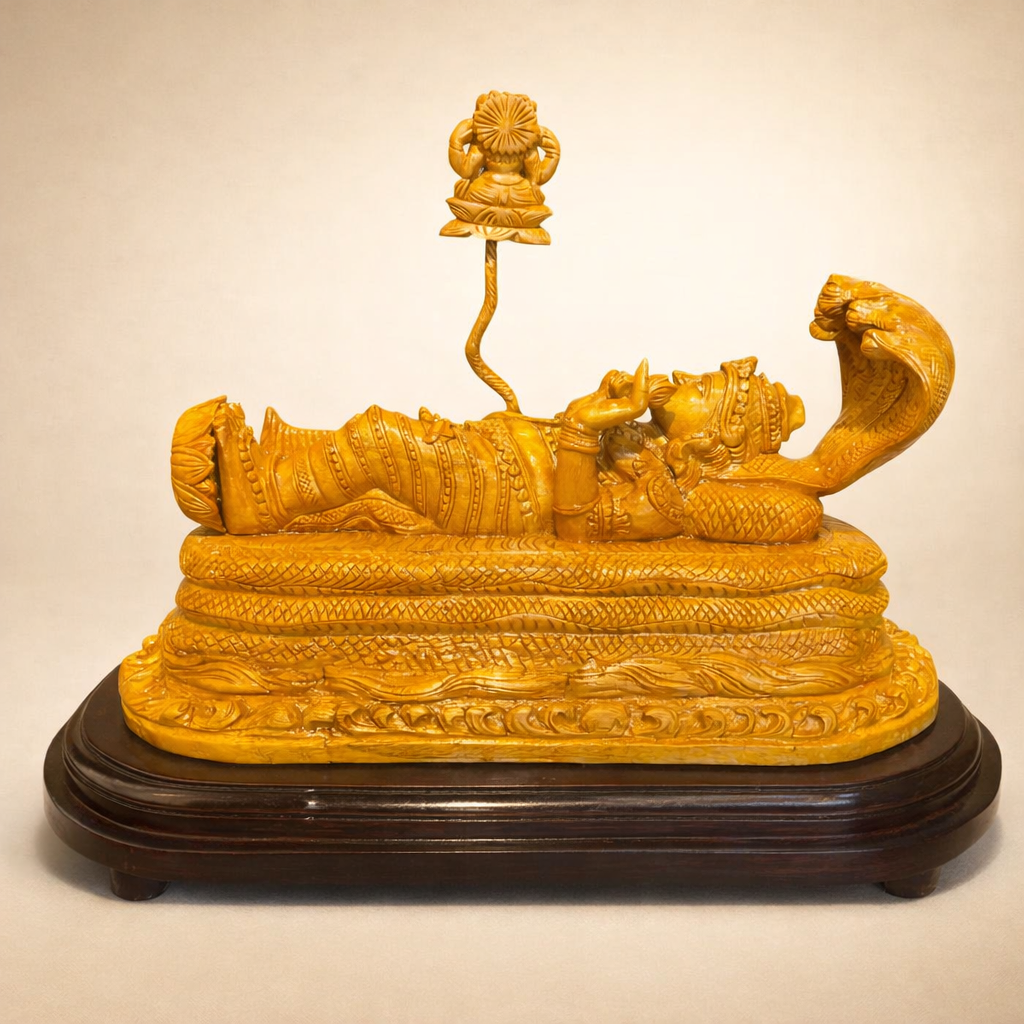 Handmade Anantha Shayanam God Padmanabha Wooden Sculpture | Gallory Hive