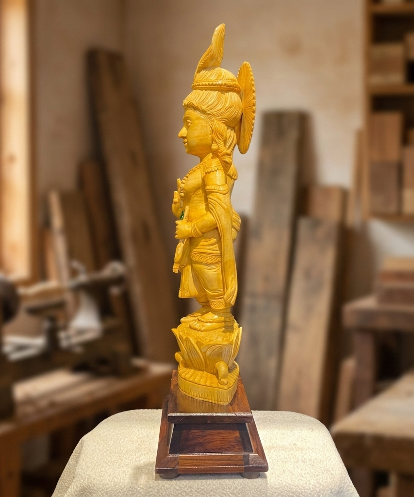 Handmade Standing Muralidhar Krishna Wooden Sculpture | Gallory Hive