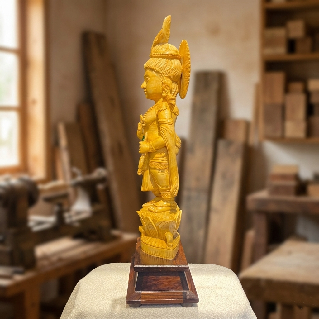 Handmade Standing Muralidhar Krishna Wooden Sculpture | Gallory Hive