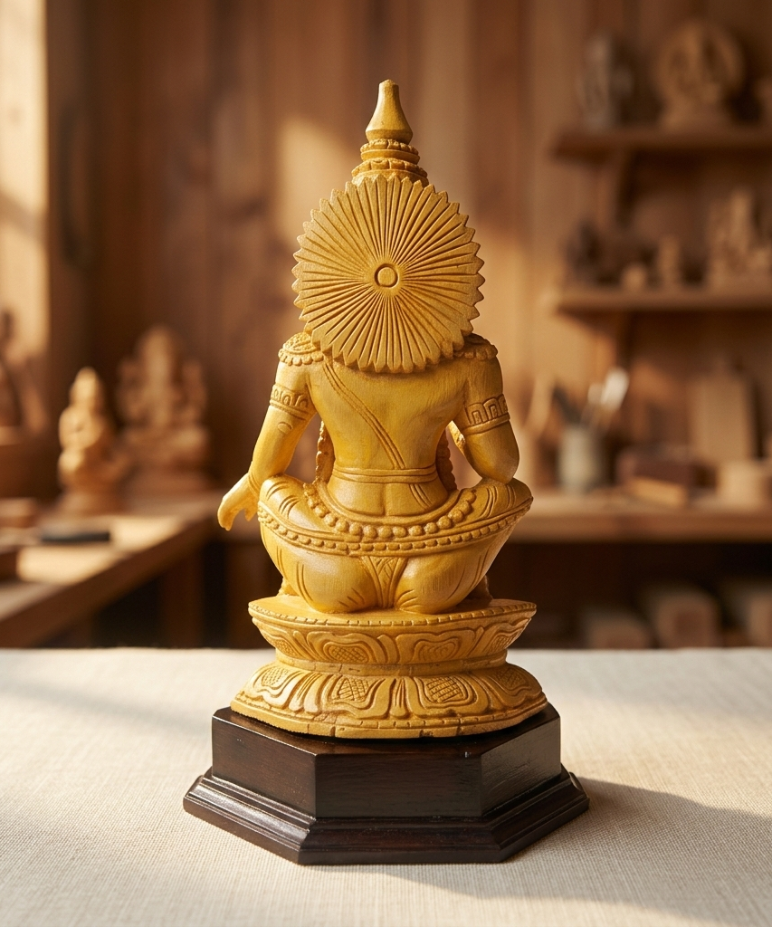 Handmade Sitting Lord Ayyappa Wooden Sculpture | Gallory Hive