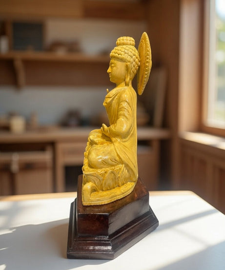 Handmade Sitting Lord Budha Wooden Sculpture | Gallory Hive