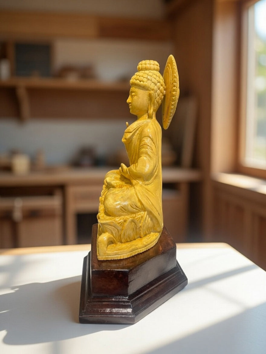 Handmade Sitting Lord Budha Wooden Sculpture | Gallory Hive