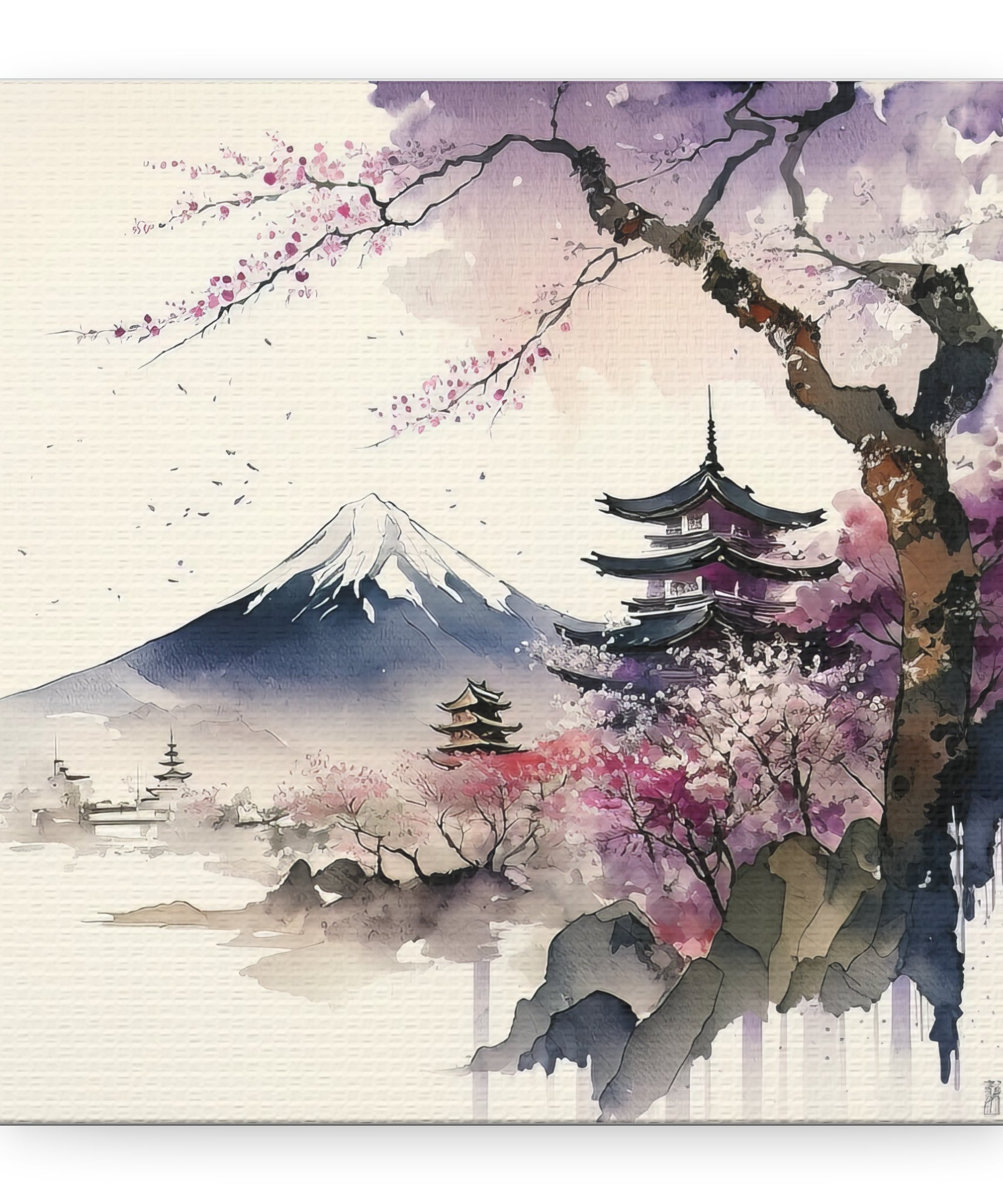 Japanese Landscape Canvas Art, Mount Fuji Wall Decor, Floral Canvas Print, Gift for Nature Lovers, Asian-Inspired Home Decor