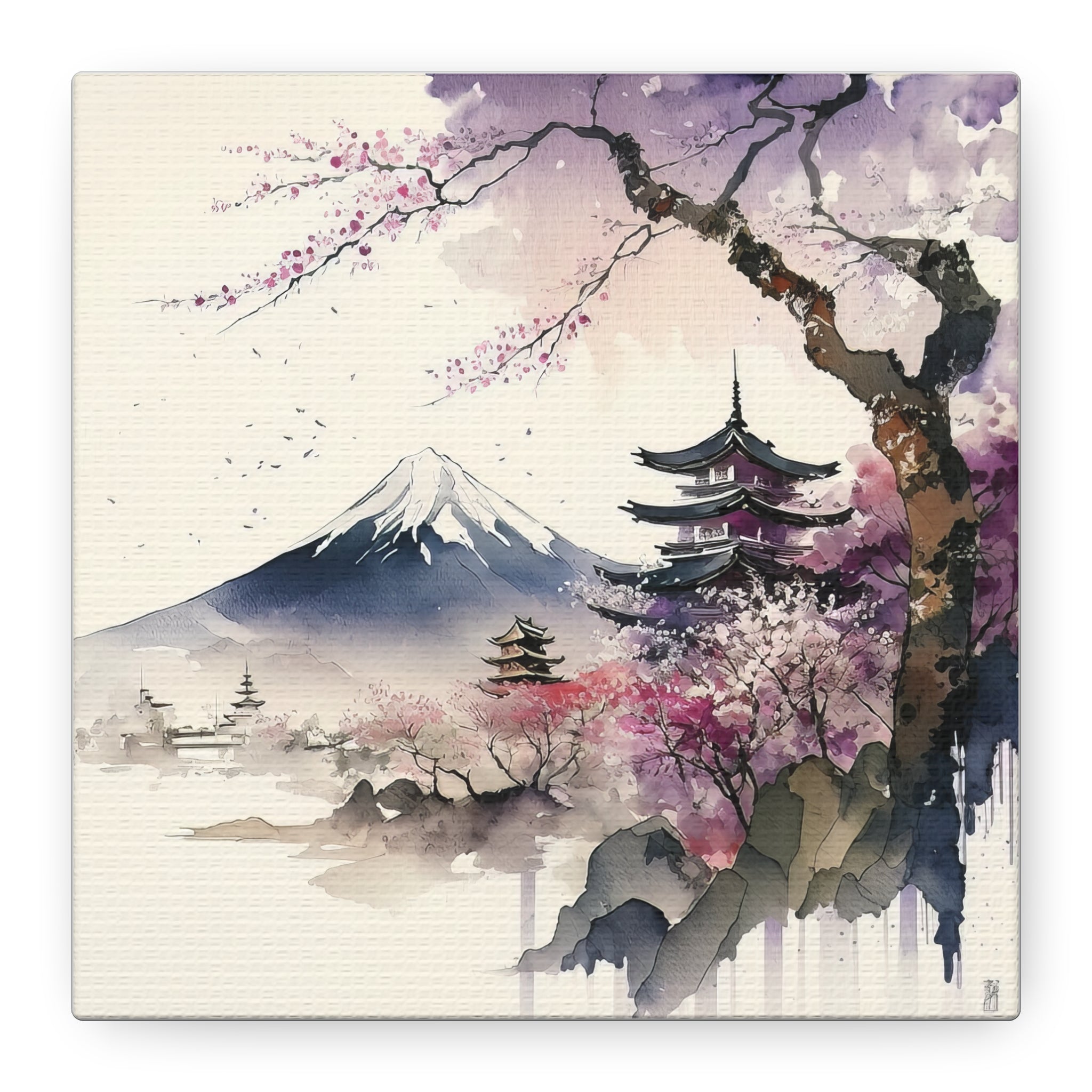 Japanese Landscape Canvas Art, Mount Fuji Wall Decor, Floral Canvas Print, Gift for Nature Lovers, Asian-Inspired Home Decor