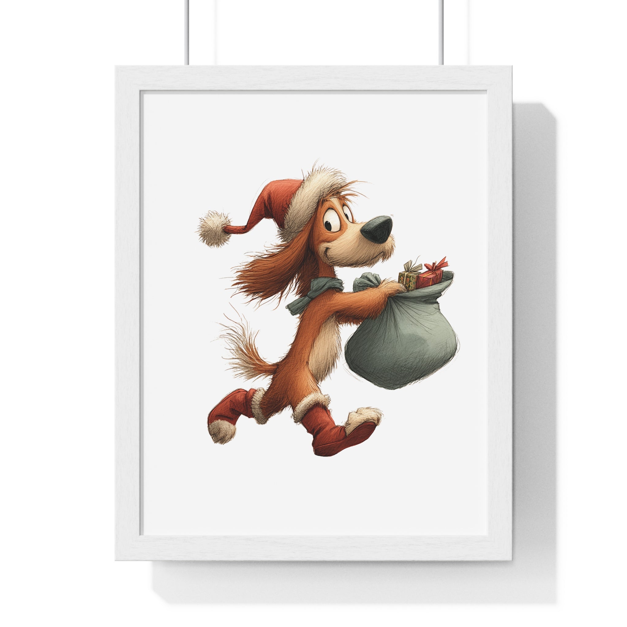 Santa Dog with Gift Sack – Wooden Wall Frame Holiday Decor - Gallory Hive