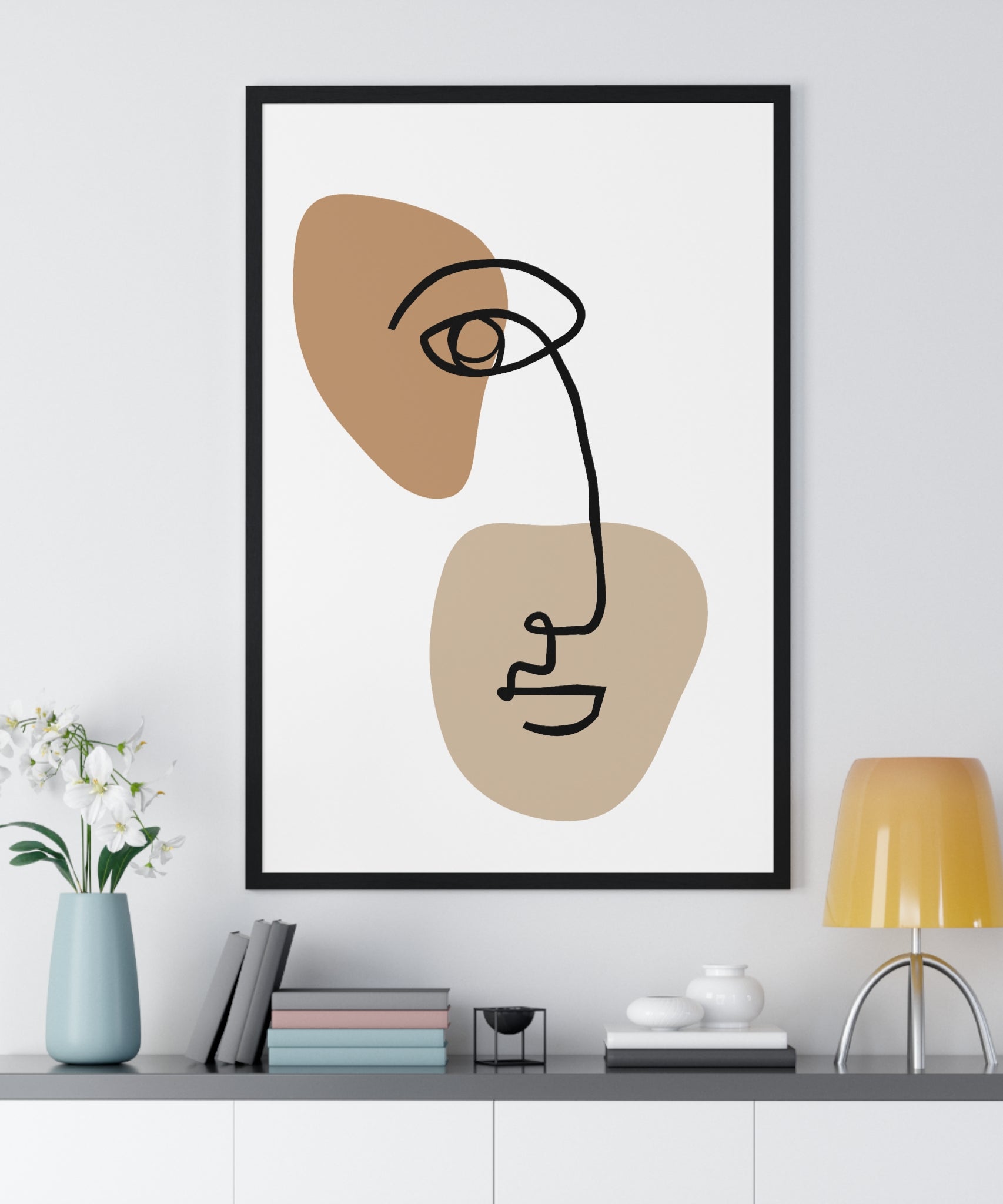 Abstract Face Line Drawing – Wood Frame Poster | Gallory Hive
