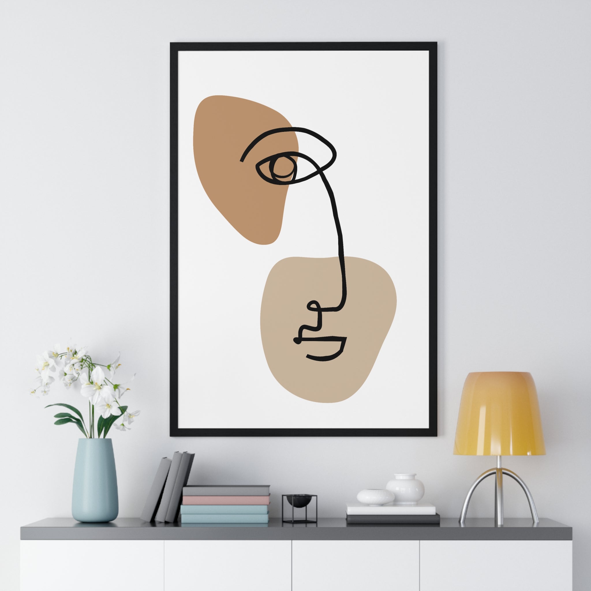 Abstract Face Line Drawing – Wood Frame Poster | Gallory Hive