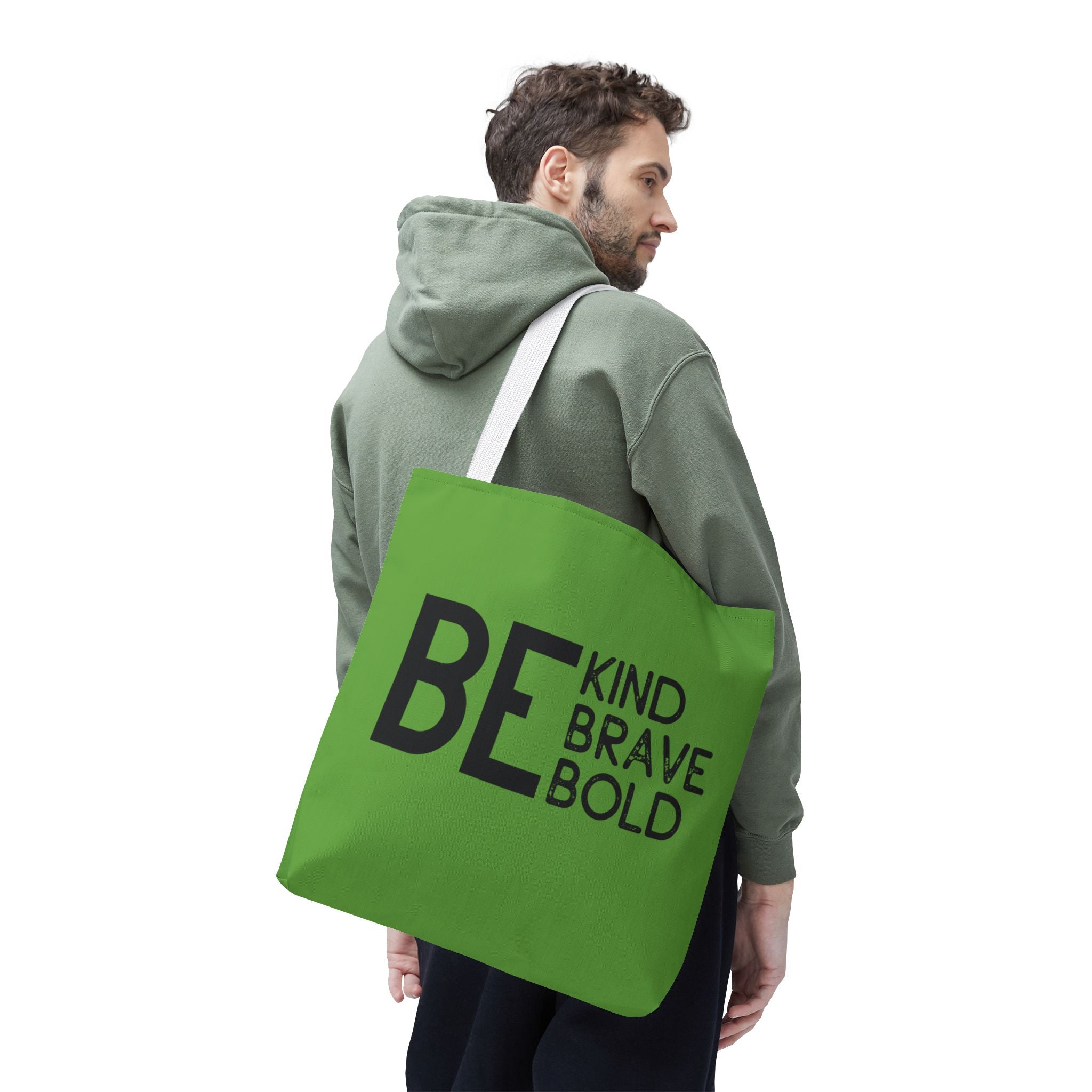 Inspirational Tote Bag - Be Kind Brave Bold - Eco-Friendly Carryall - Green