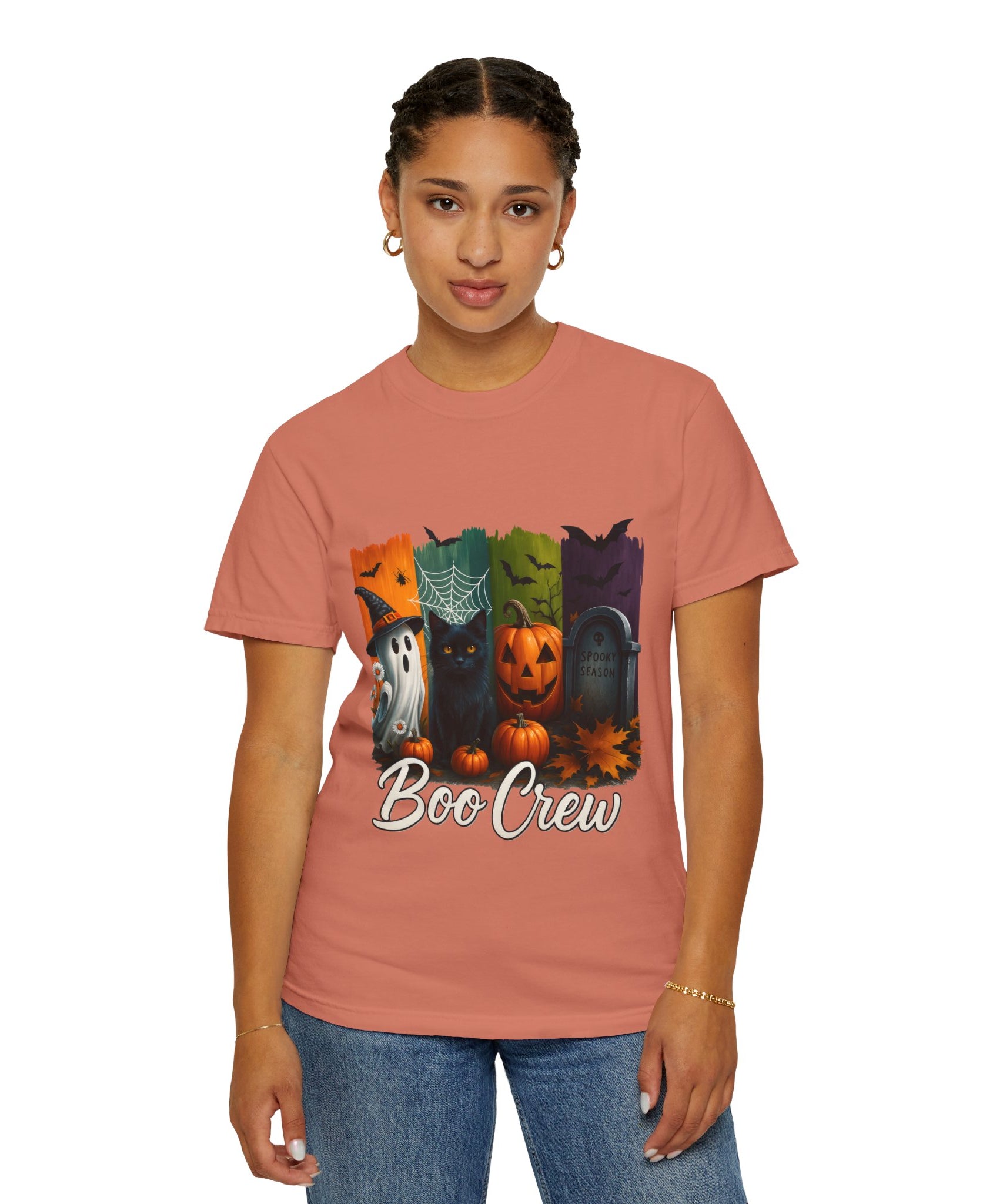 Boo Crew Halloween Unisex T-Shirt – Cute Ghost, Black Cat, Pumpkin & Tombstone Design - Gallory Hive