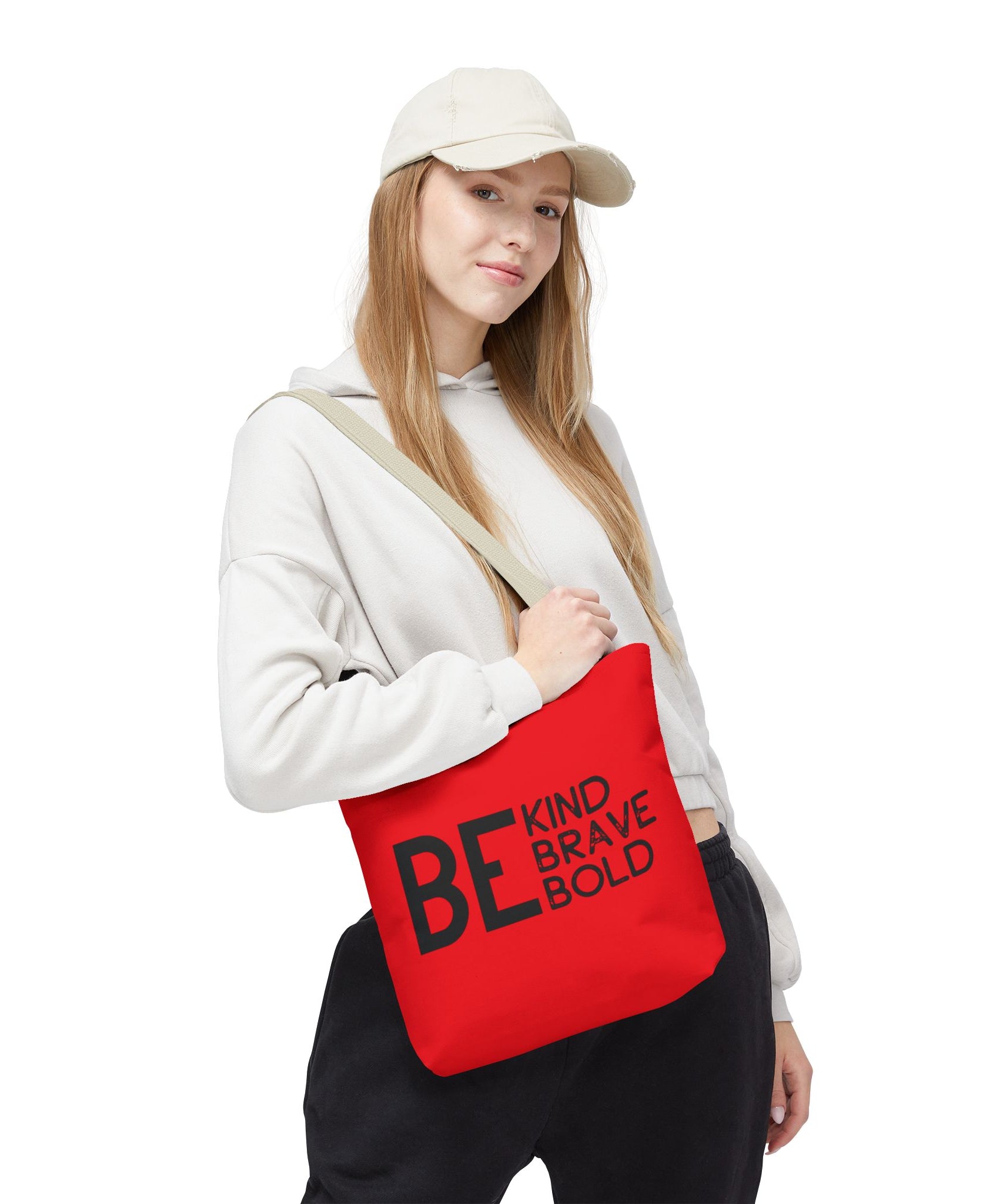 Inspirational Tote Bag - Be Kind Brave Bold - Eco-Friendly Carryall - Red