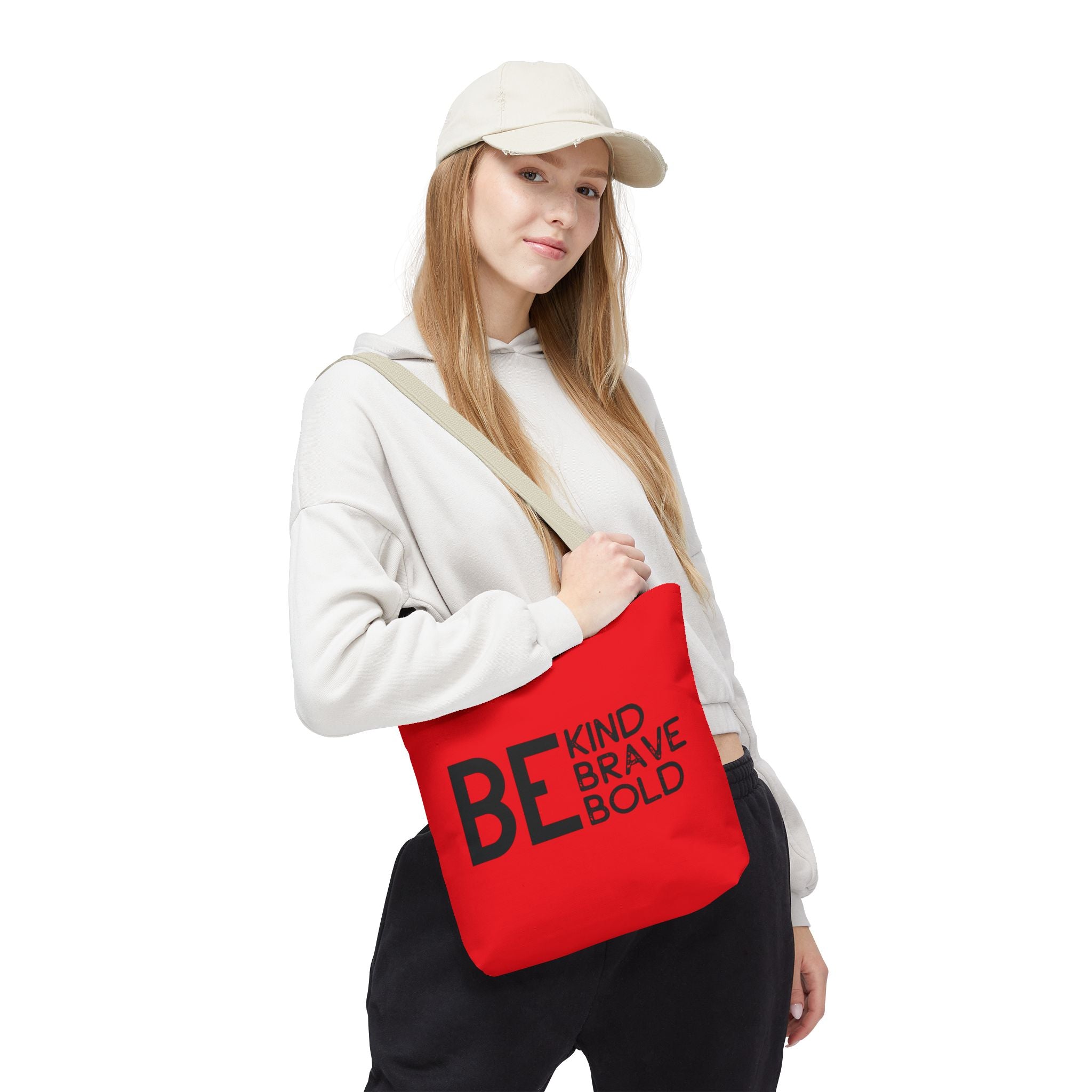 Inspirational Tote Bag - Be Kind Brave Bold - Eco-Friendly Carryall - Red