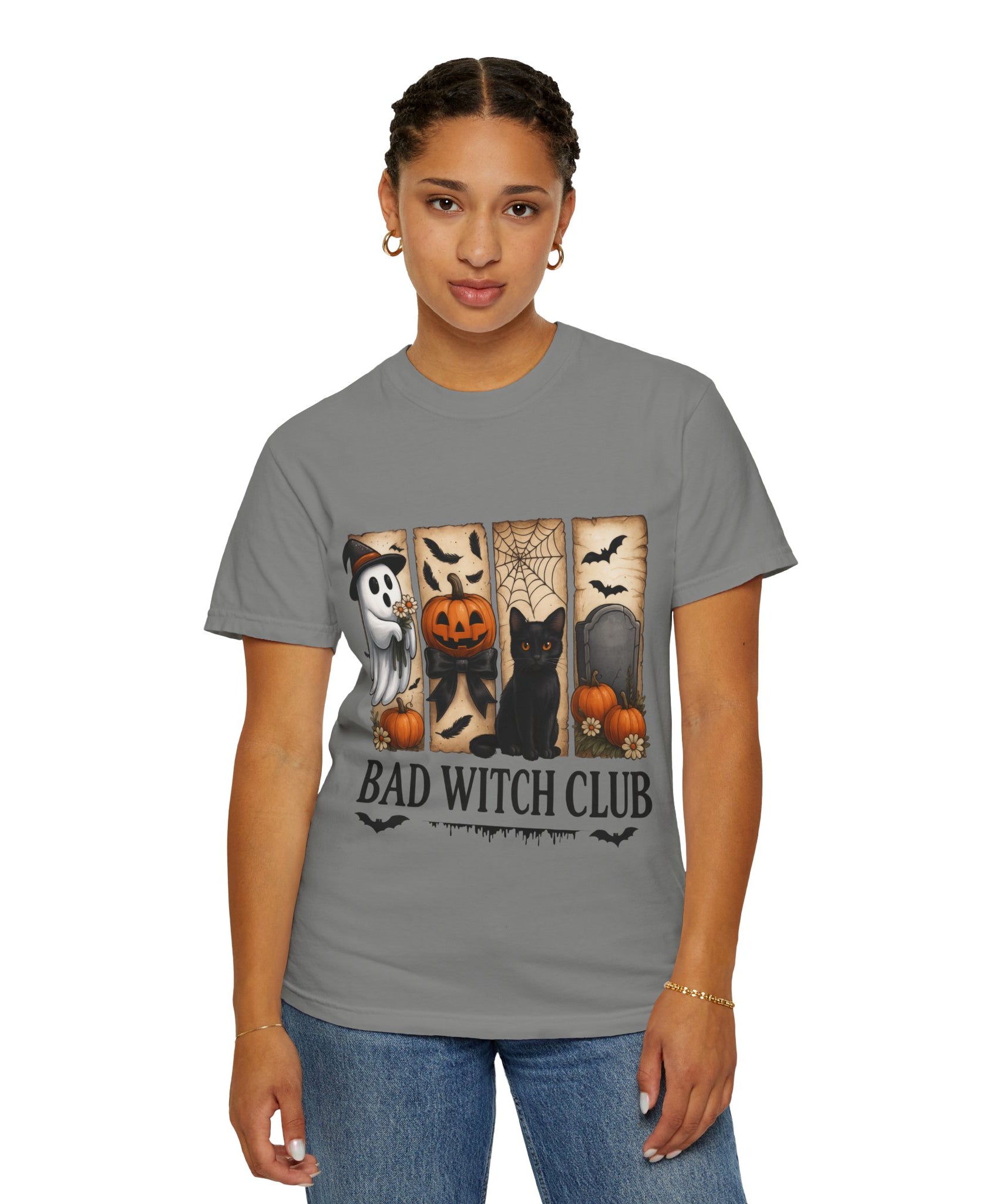 Bad Witch Club Halloween T-Shirt – Cute Ghost, Black Cat, Pumpkin & Spooky Gothic Design - Gallory Hive