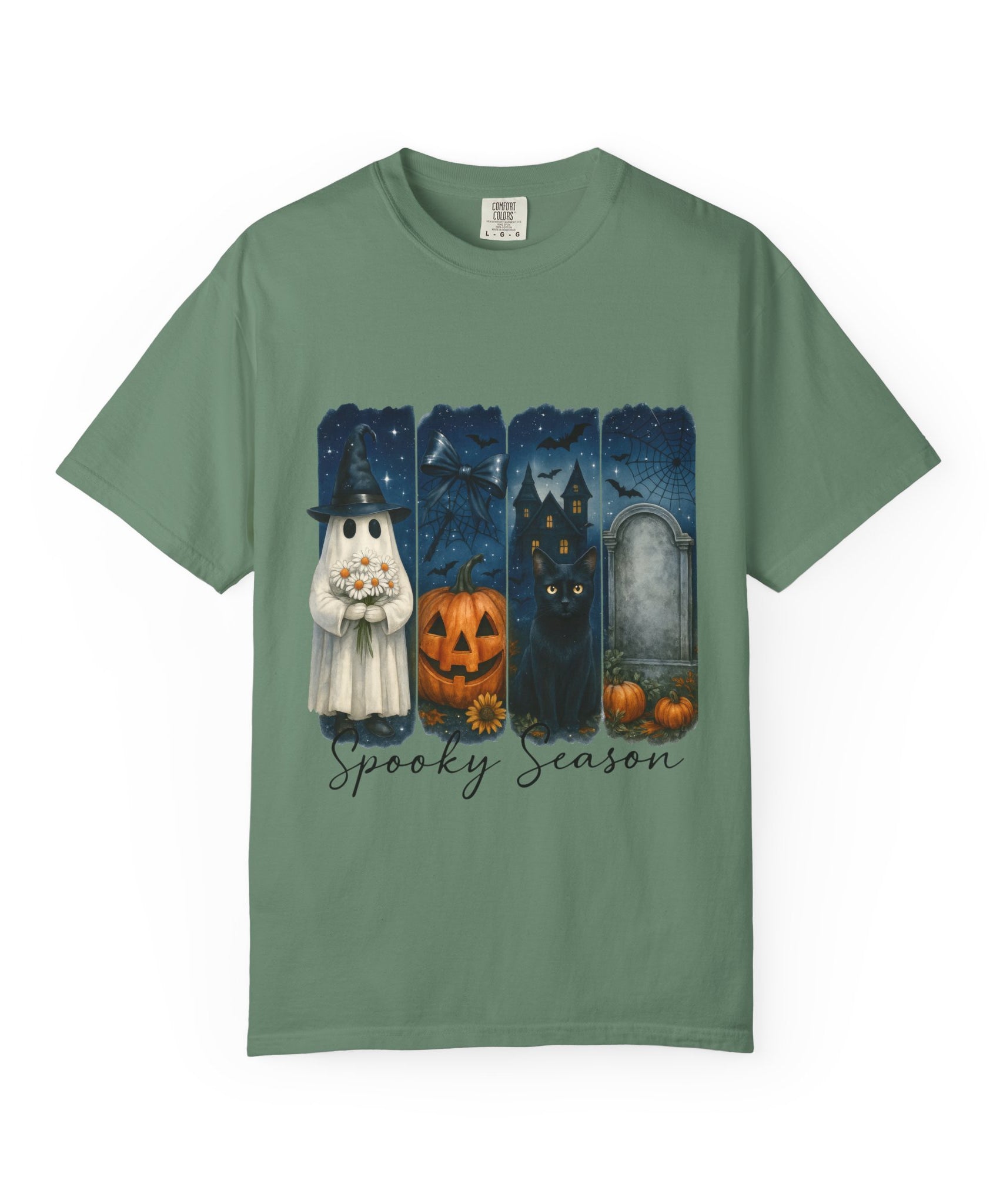 Spooky Season Halloween T-Shirt – Ghost, Black Cat, Pumpkin & Haunted House Design - Gallory Hive