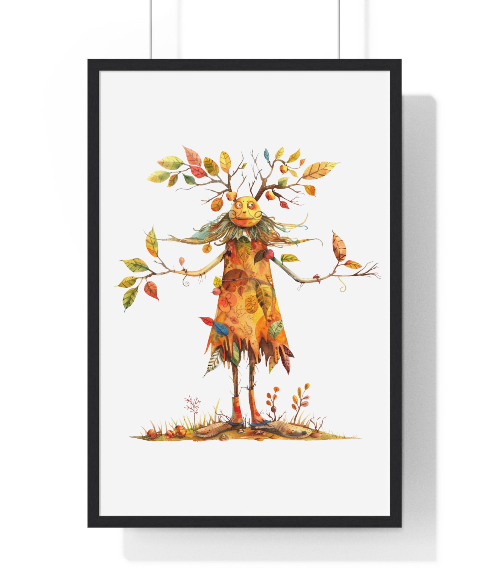Whimsical Autumn Tree Spirit Wooden Framed Wall Art