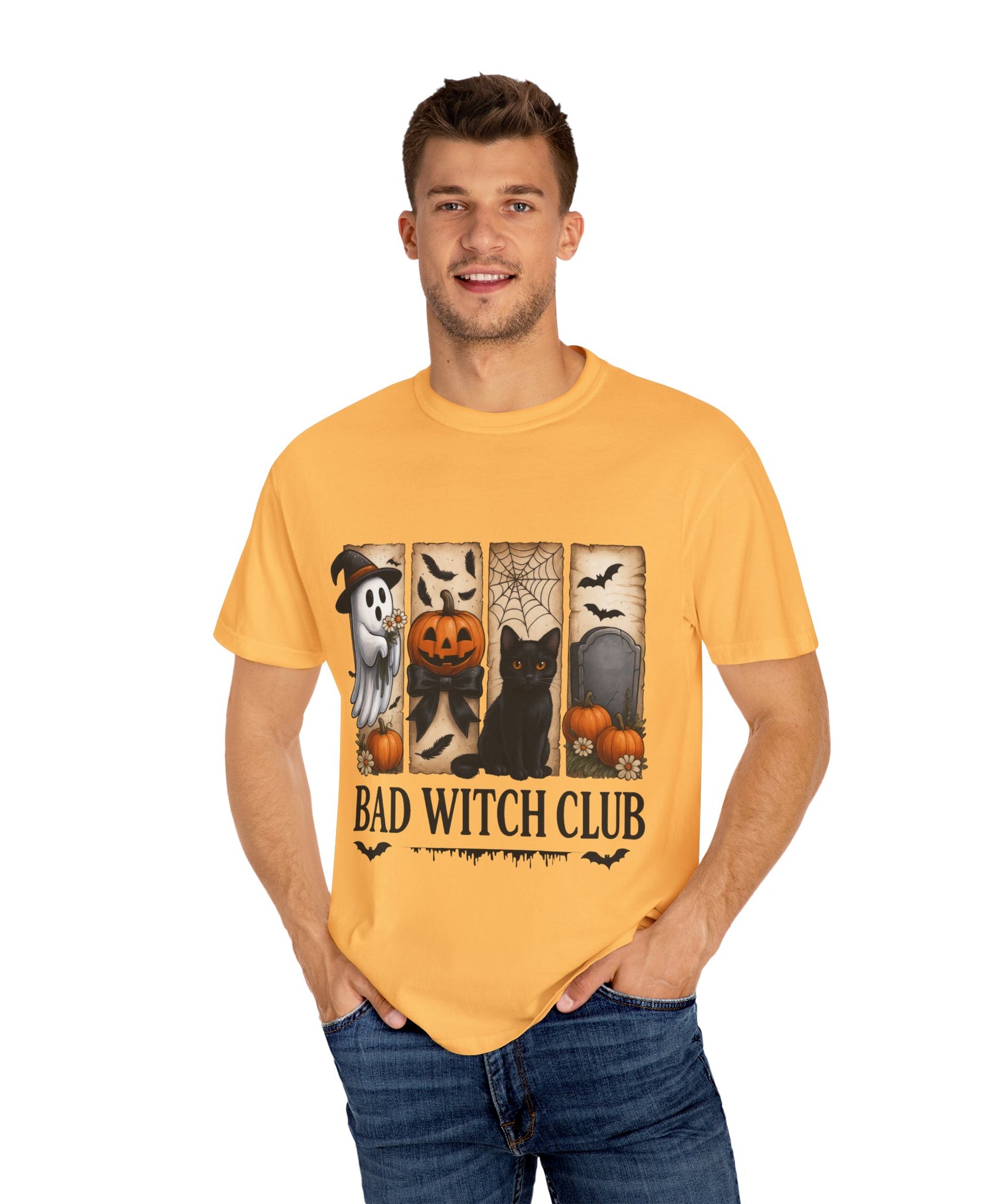 Bad Witch Club Halloween T-Shirt – Cute Ghost, Black Cat, Pumpkin & Spooky Gothic Design - Gallory Hive