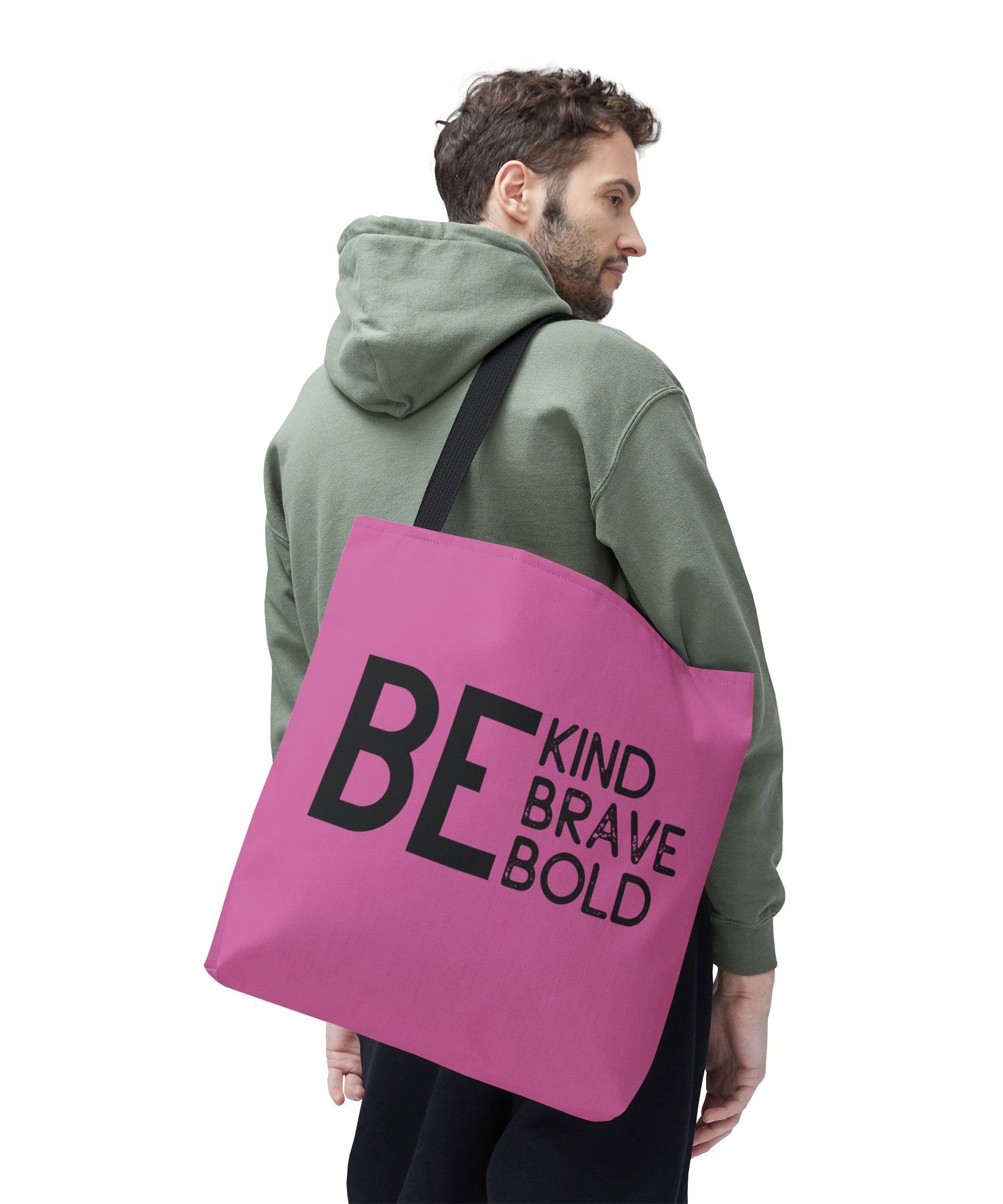 Inspirational Tote Bag - Be Kind Brave Bold - Eco-Friendly Carryall - Light Pink
