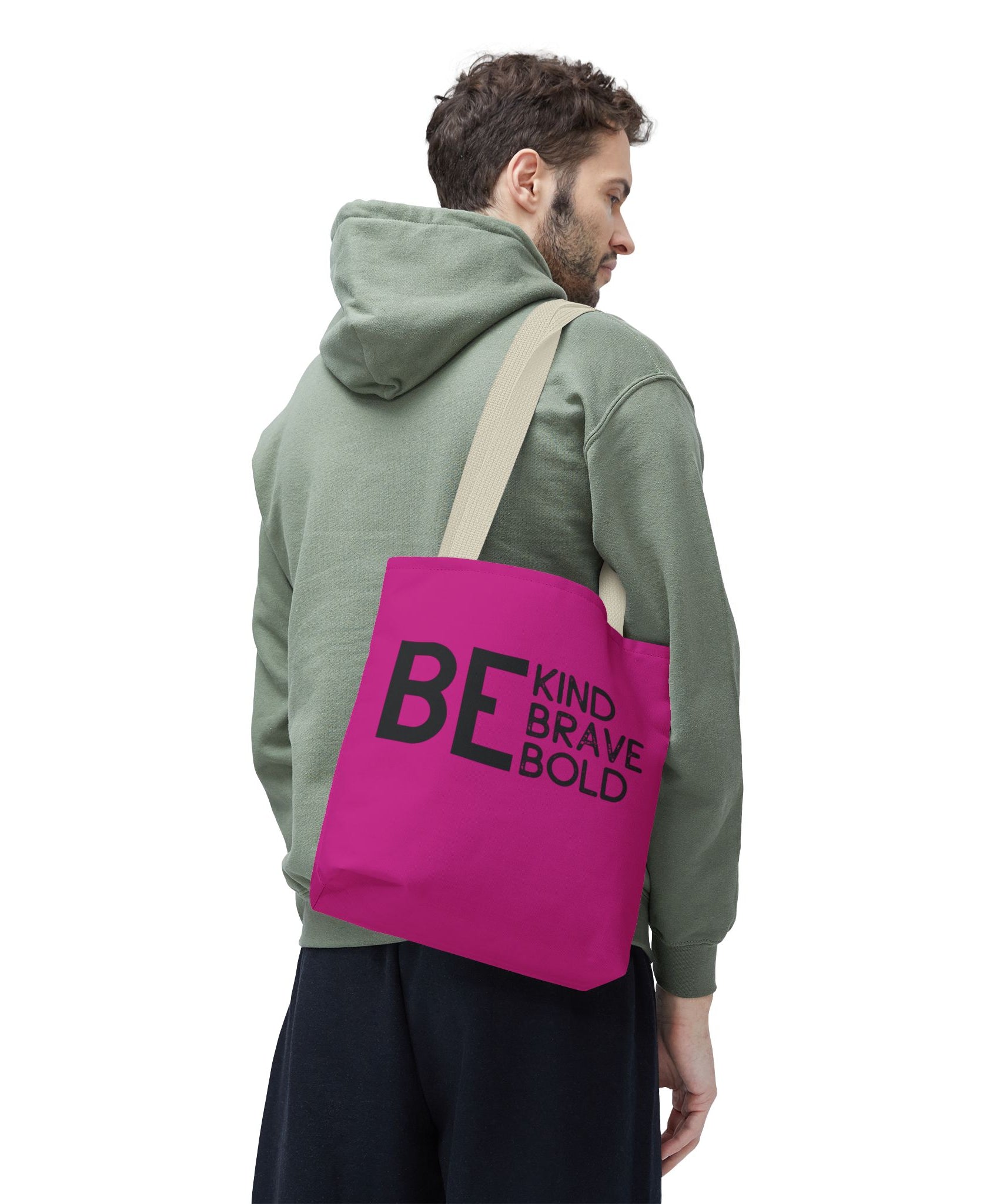 Inspirational Tote Bag - Be Kind Brave Bold - Eco-Friendly Carryall - Dark Pink