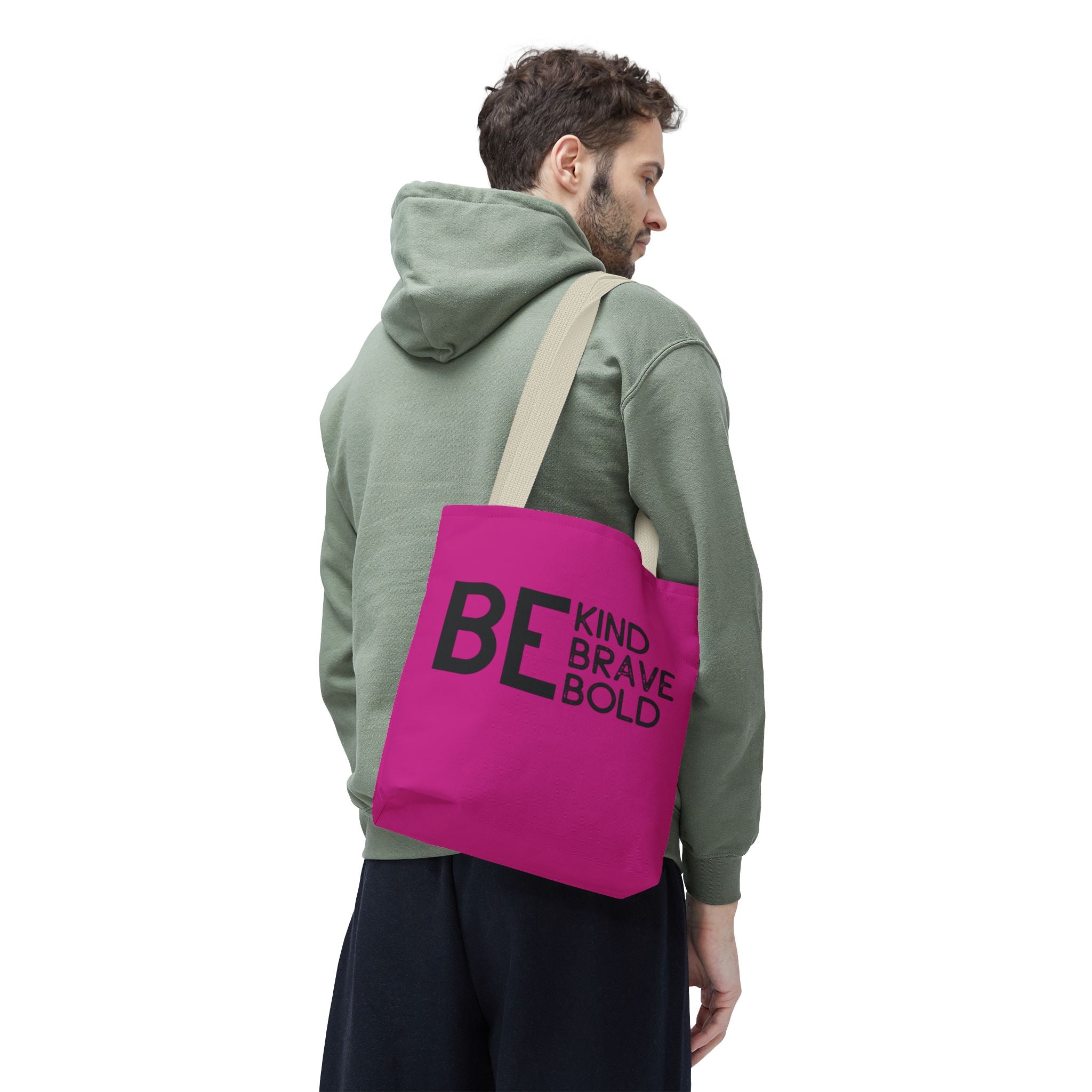 Inspirational Tote Bag - Be Kind Brave Bold - Eco-Friendly Carryall - Dark Pink