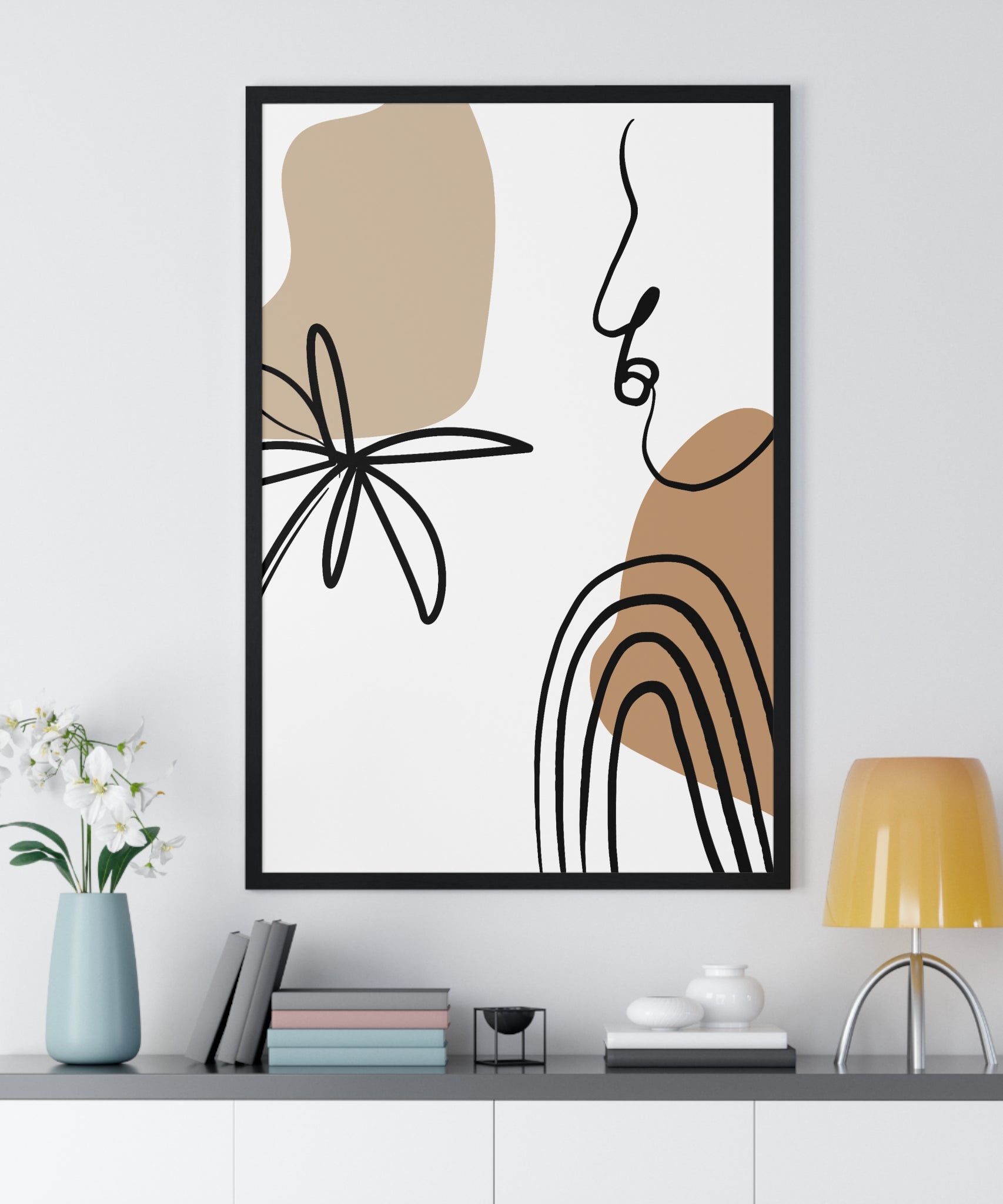 Abstract Face & Floral Art – Wooden Framed Poster | Gallory Hive