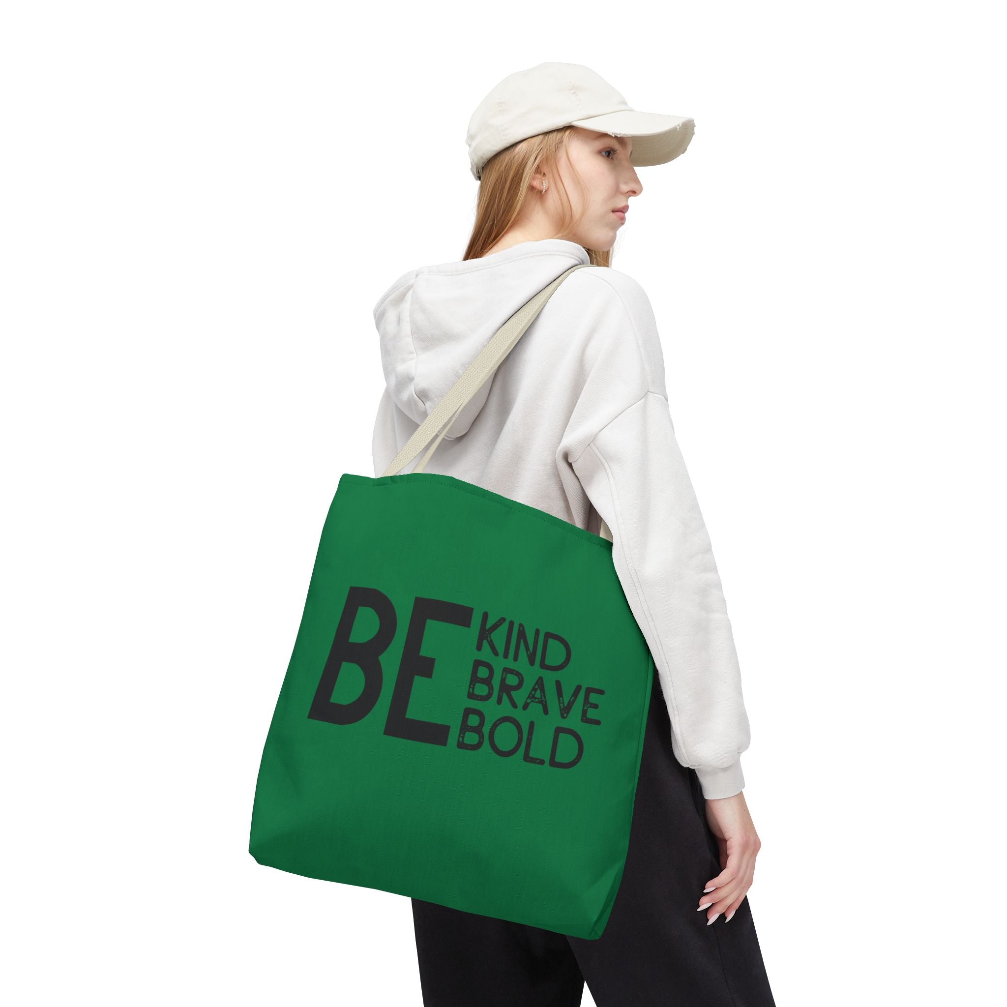 Inspirational Tote Bag - Be Kind Brave Bold - Eco-Friendly Carryall - Dark Green