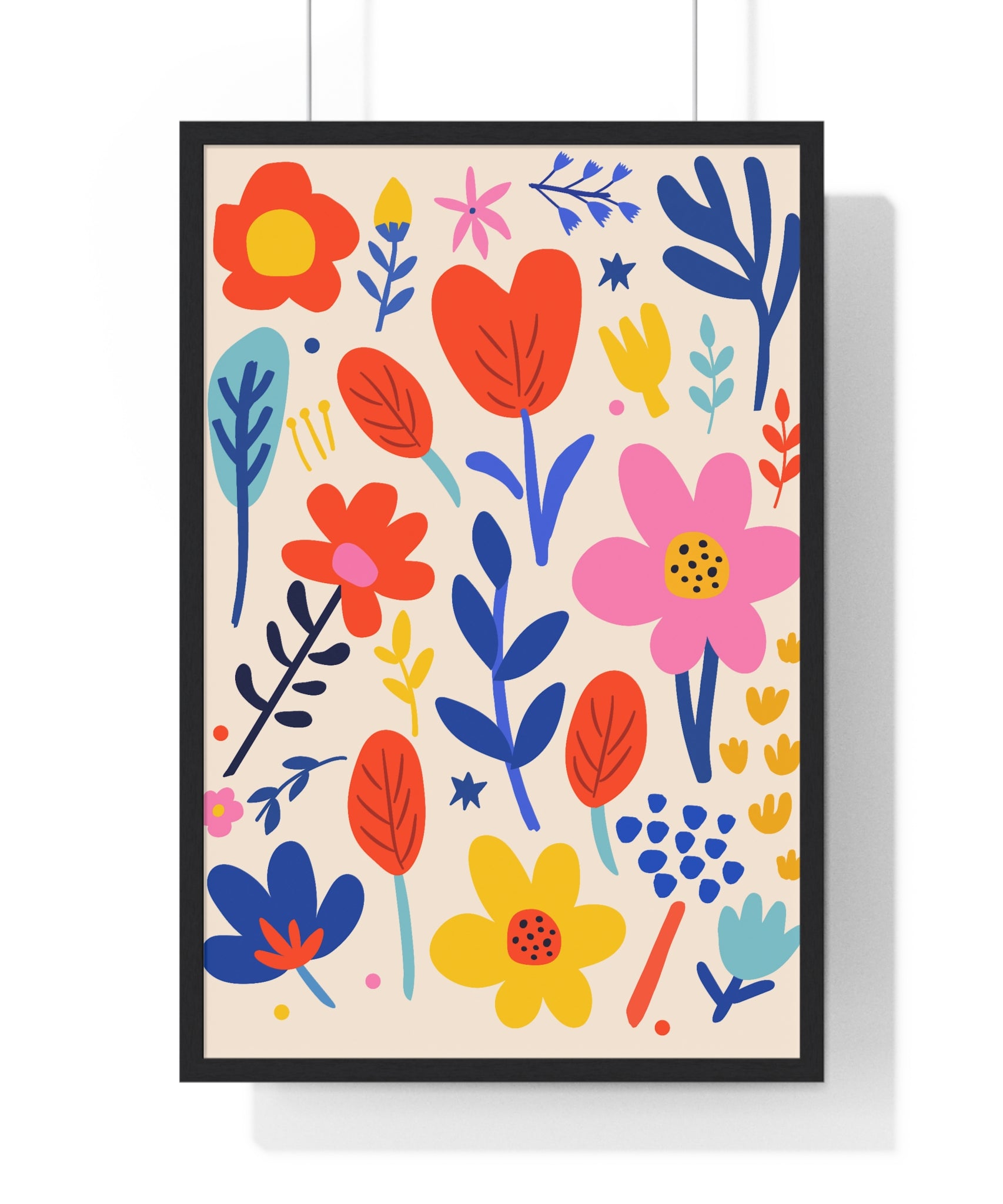 Vibrant Abstract Floral Illustrations in Premium Wood Frames (57 characters)