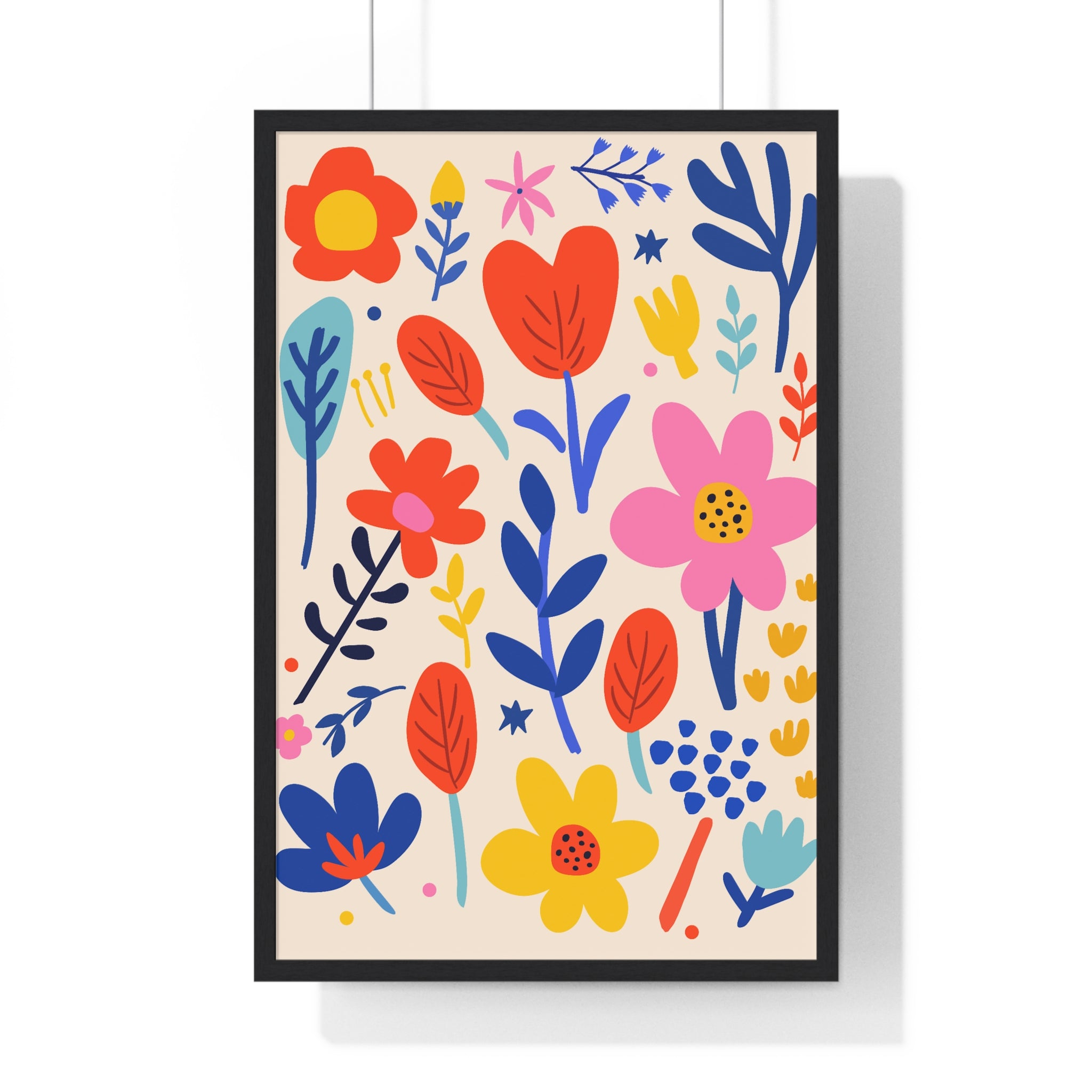 Vibrant Abstract Floral Illustrations in Premium Wood Frames (57 characters)