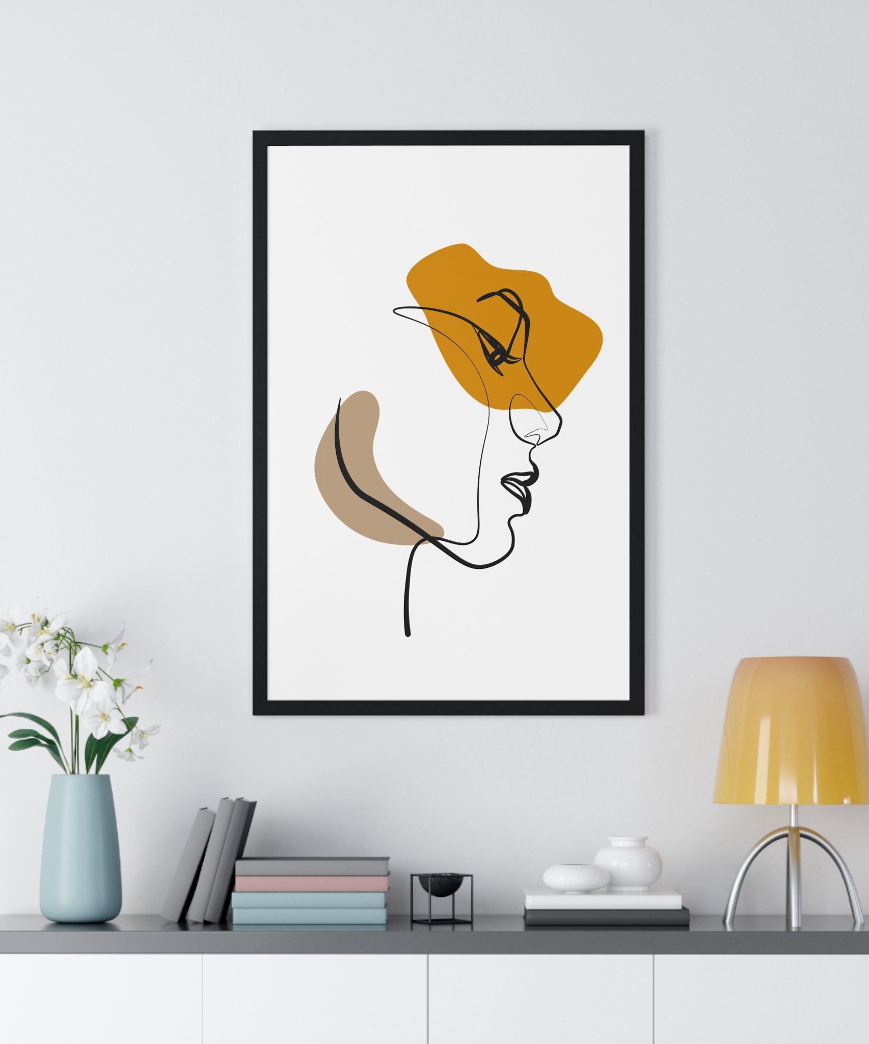Abstract Profile Line Art – Framed Face Print