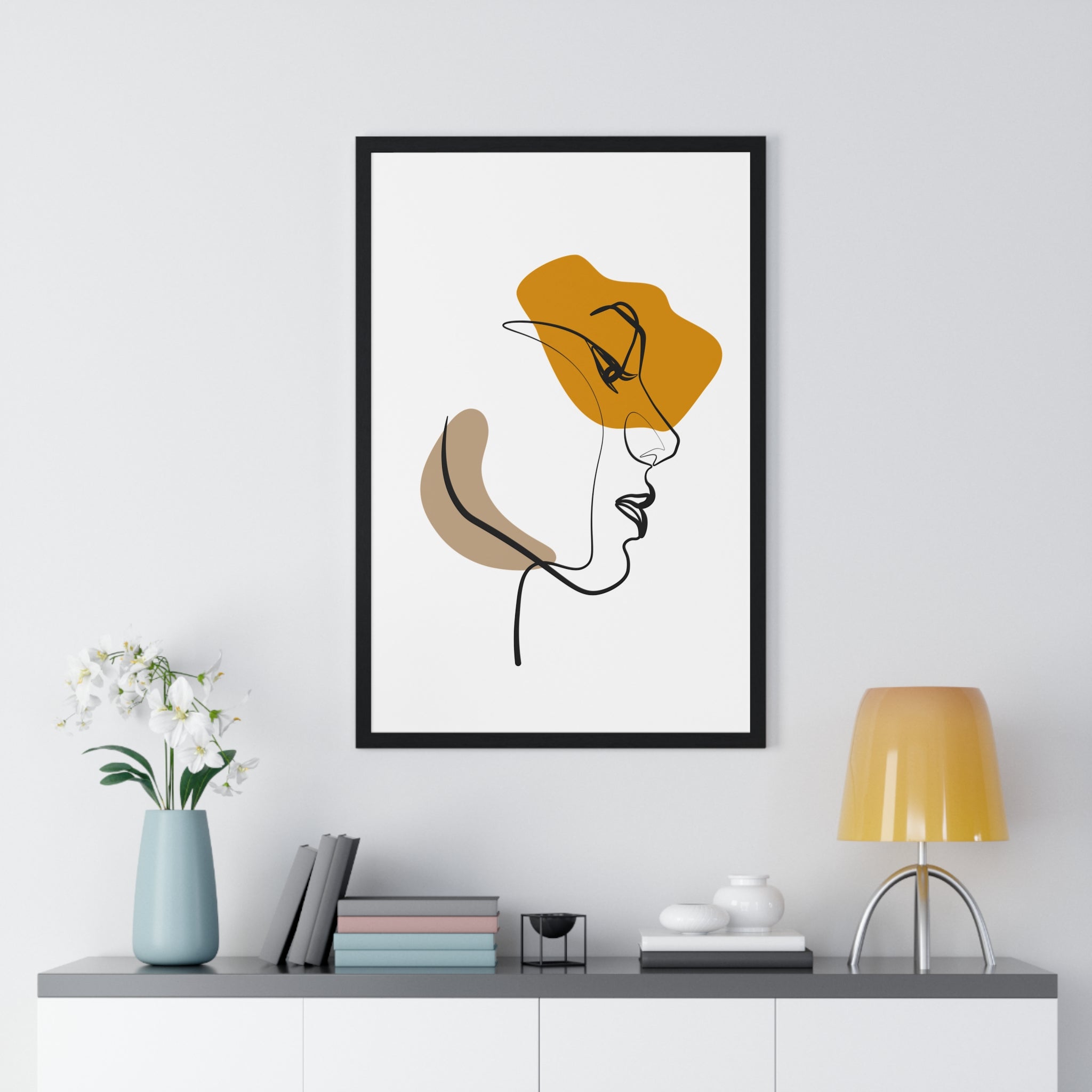 Abstract Profile Line Art – Framed Face Print