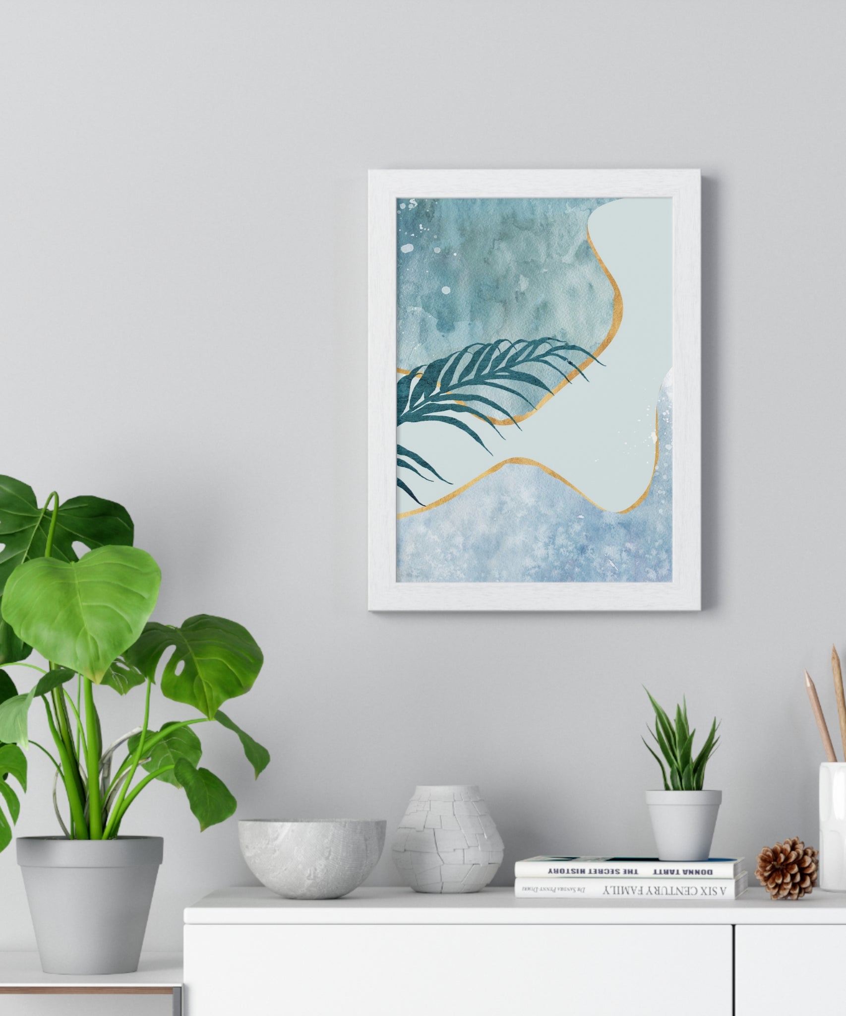 Abstract Leaf Prints on Wooden Frame – Modern Wall Art