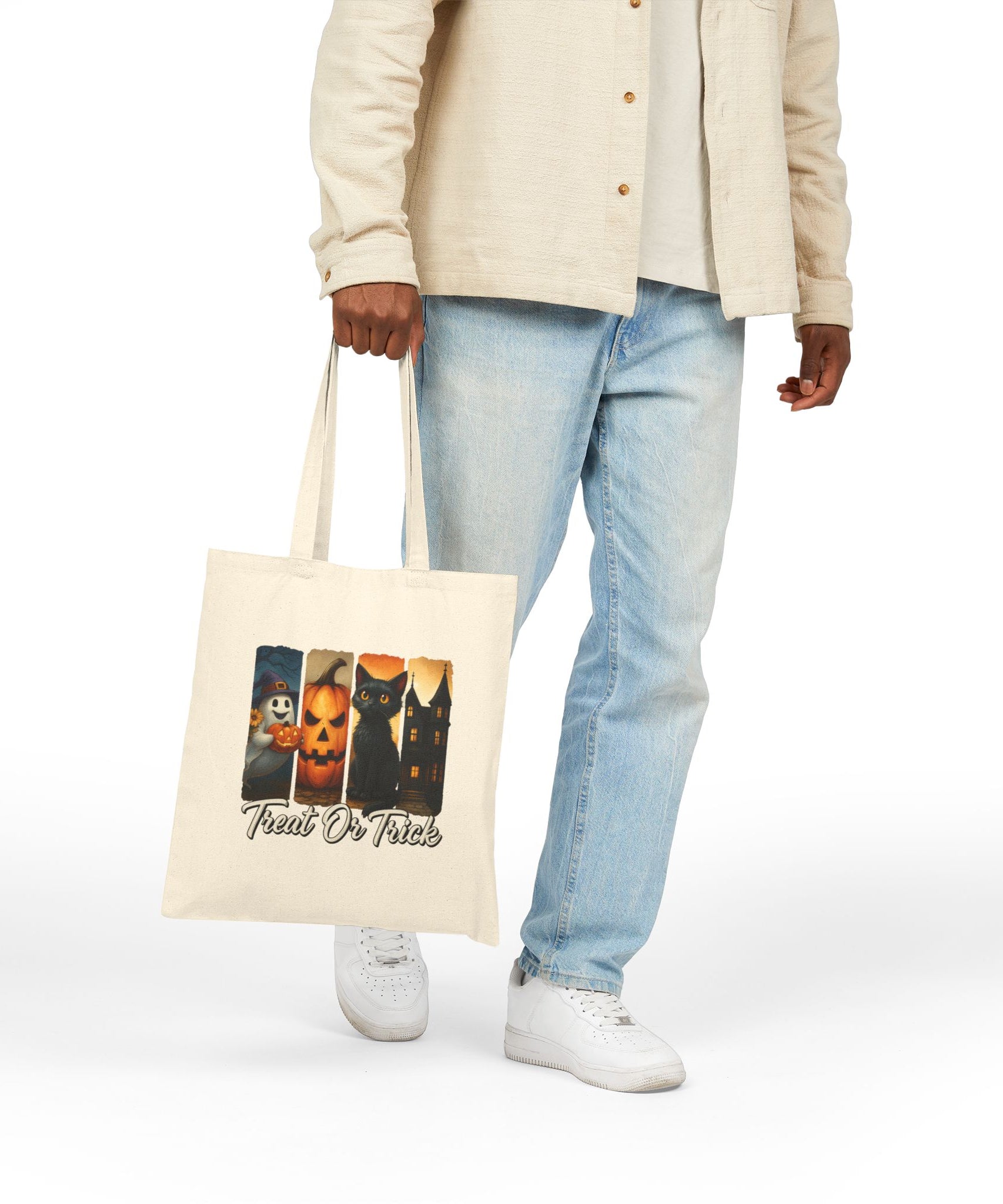 Halloween Tote Bag, Treat or Trick Cotton Bag, Spooky Season Reusable Shopper, Autumn Gift, Haunted House Tote, Cat Lover's Bag - Gallory Hive