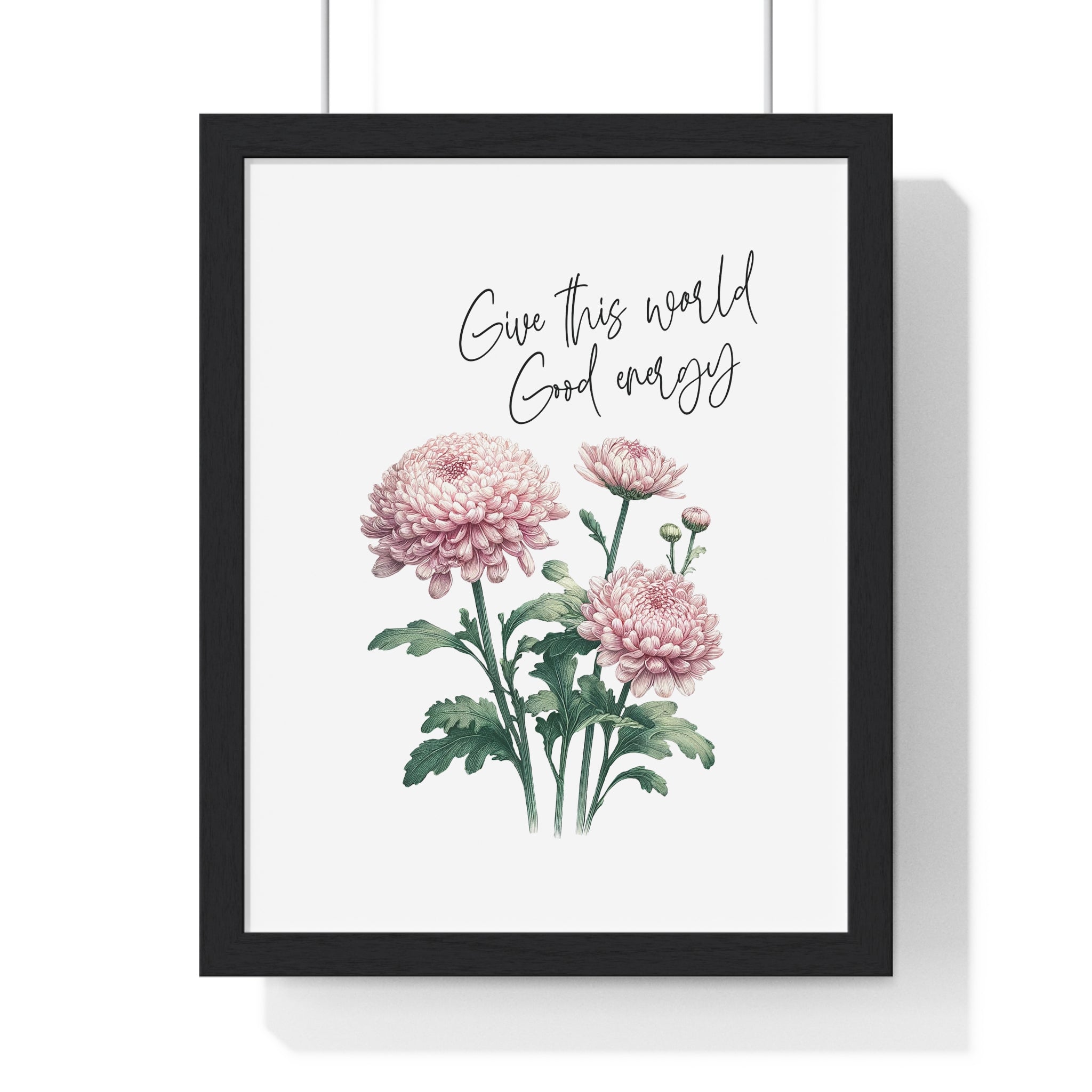 November Birth Month Flower Wall Art – Chrysanthemum Illustration with Inspirational Quote in Wooden Frame | Good Energy & Joy