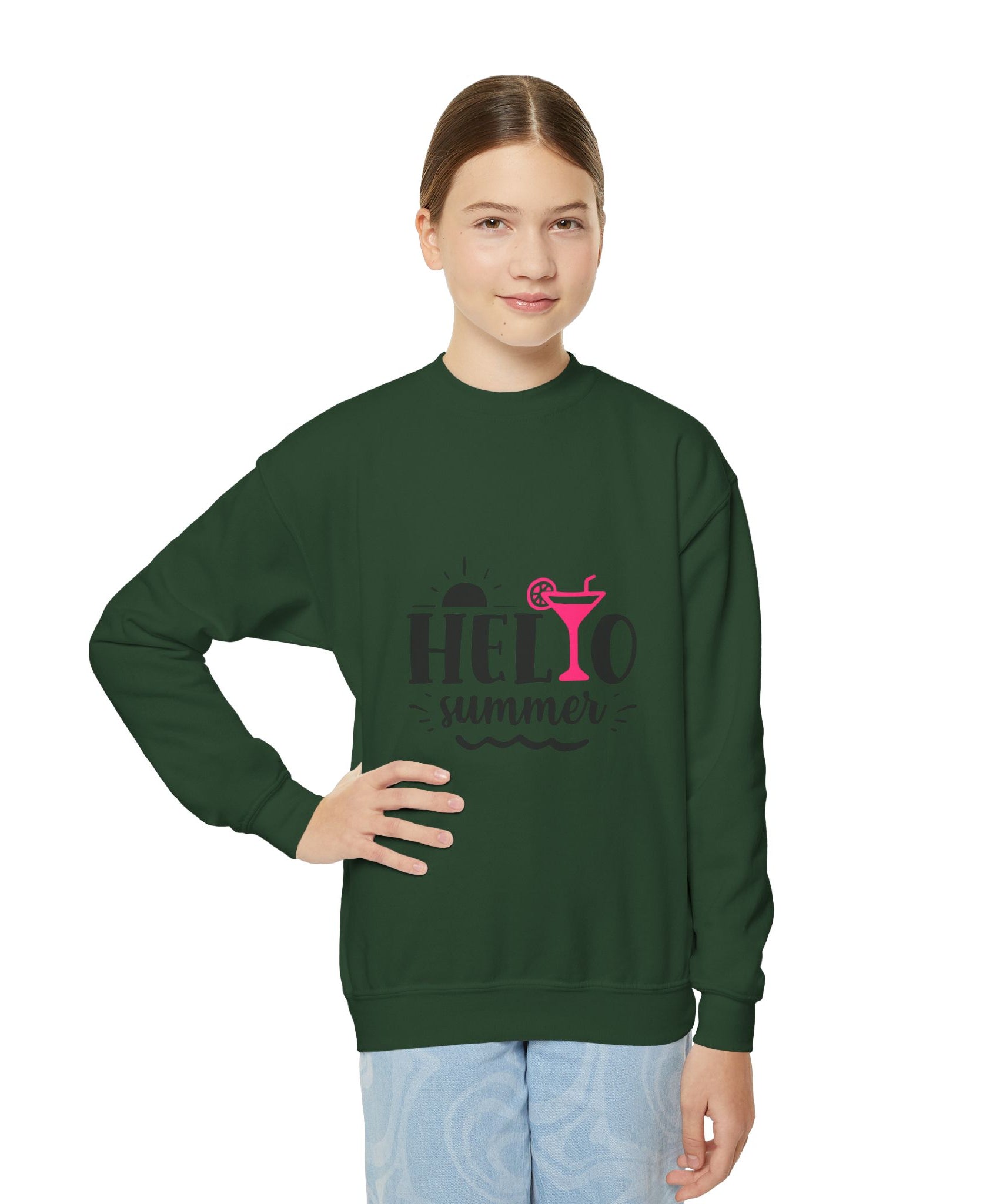 Hello Summer Youth Crewneck Sweatshirt - Fun Casual Wear for Kids - Gallory Hive