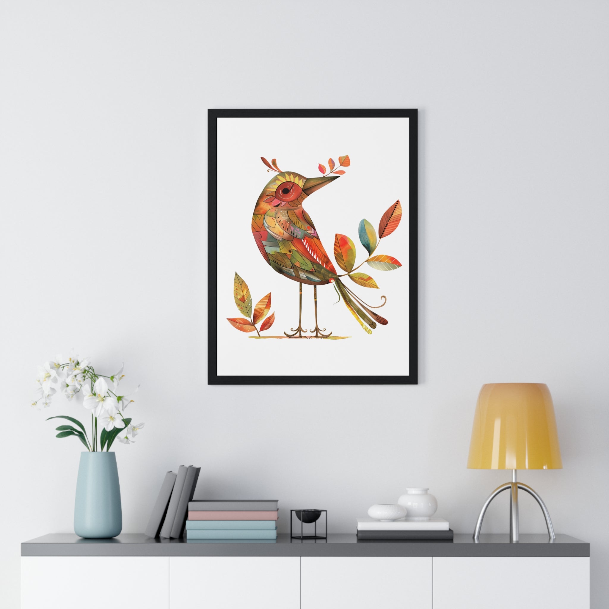 Leafsong Bird – Nature-Inspired Wooden Framed Wall Art