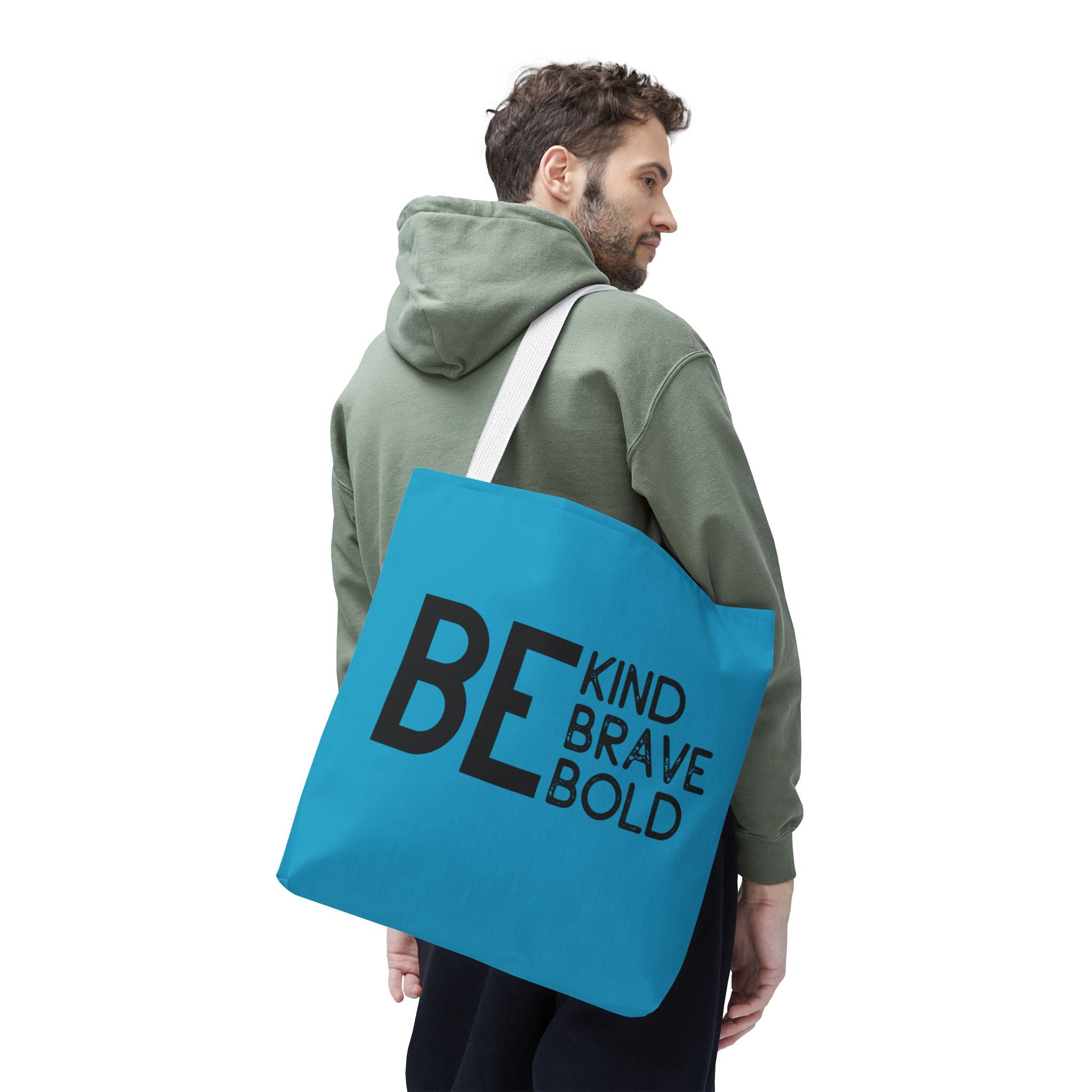 Inspirational Tote Bag - Be Kind Brave Bold - Eco-Friendly Carryall - Turquoise