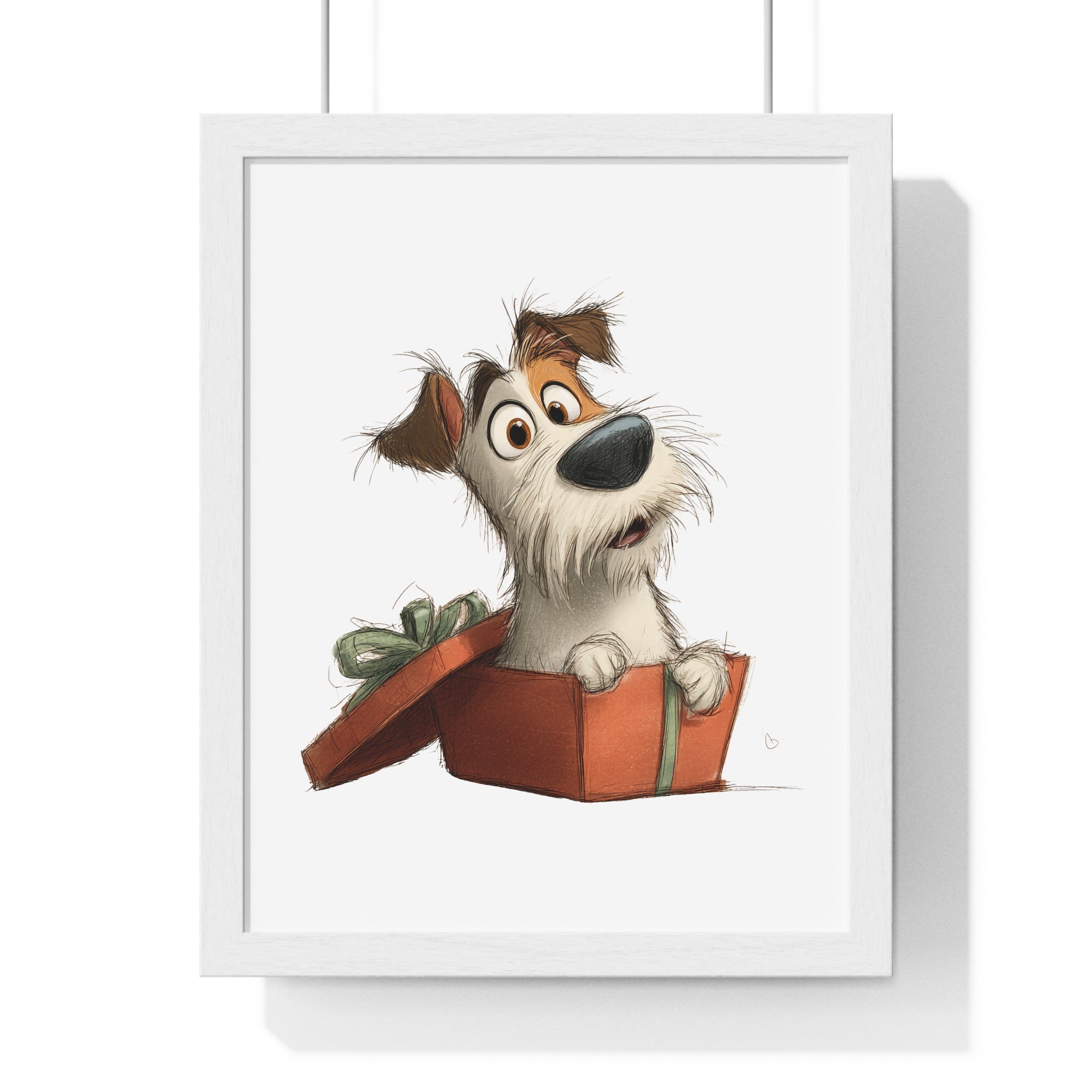 Cute Dog in Gift Box – Wooden Wall Frame Home Decor - Gallory Hive