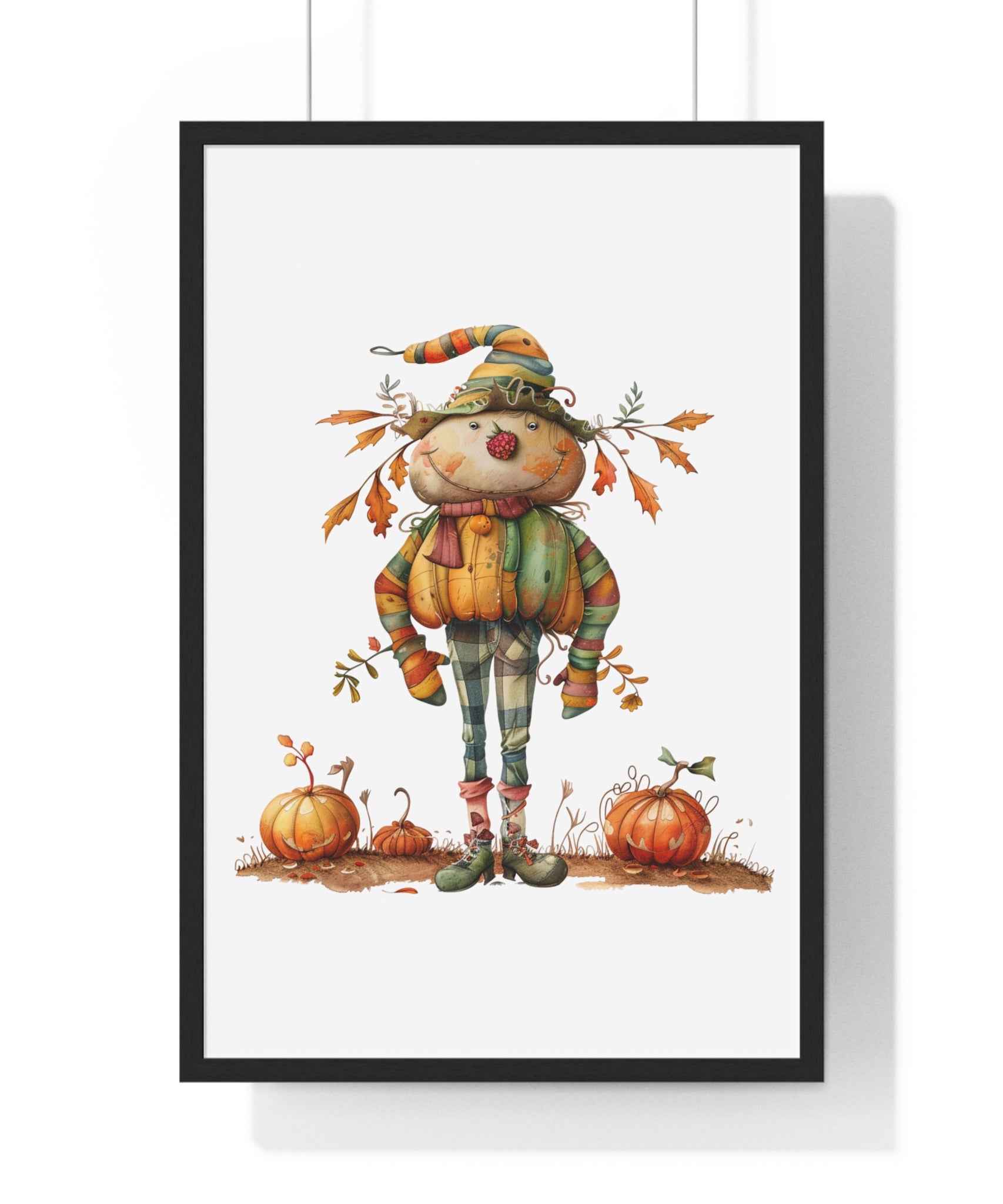 Cheerful Autumn Scarecrow – Whimsical Framed Fall Wall Art