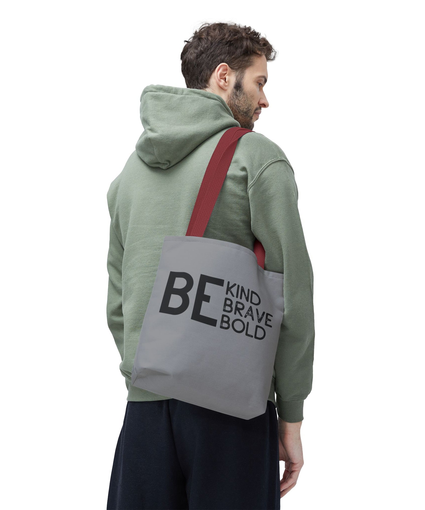 Inspirational Tote Bag - Be Kind Brave Bold - Eco-Friendly Carryall - Grey