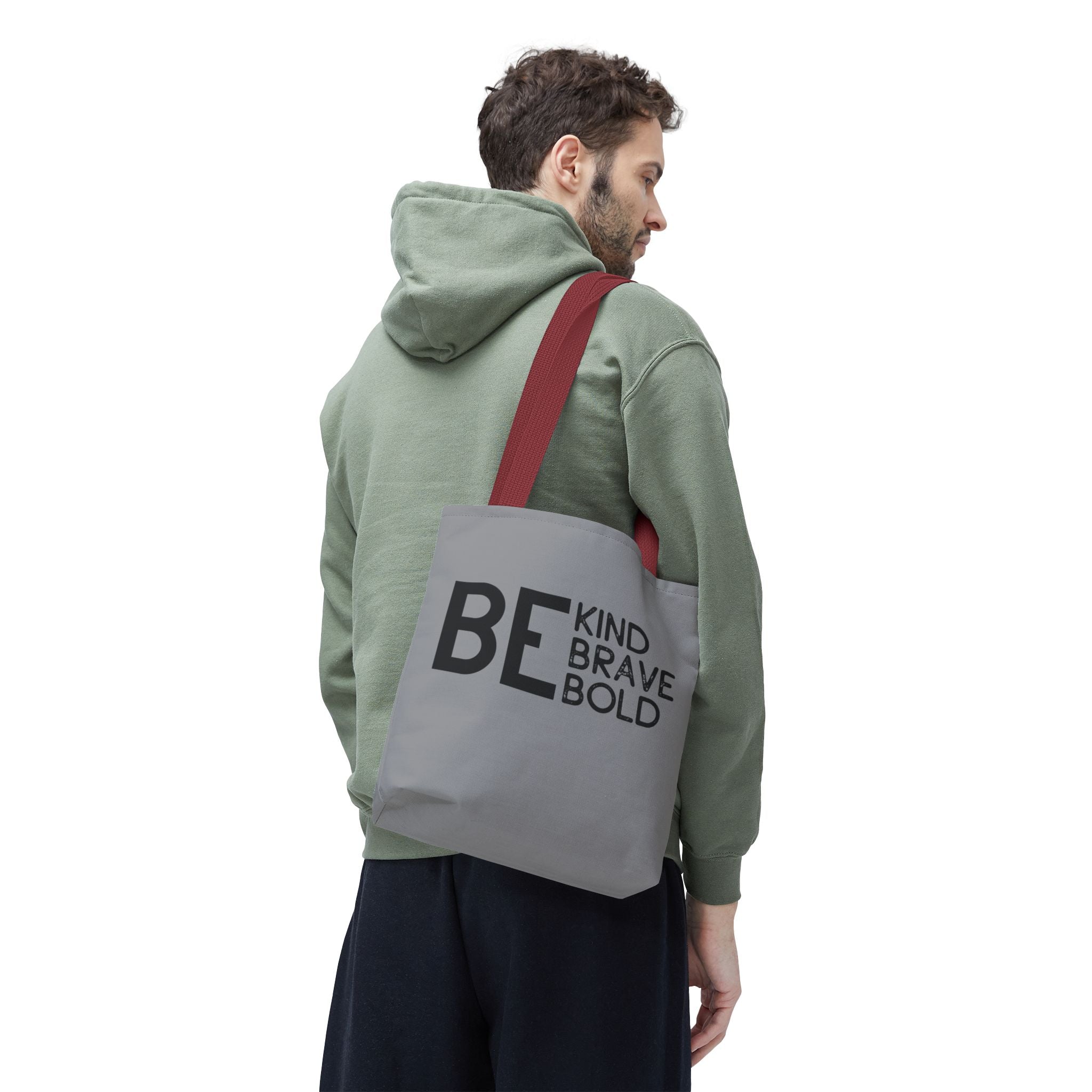 Inspirational Tote Bag - Be Kind Brave Bold - Eco-Friendly Carryall - Grey