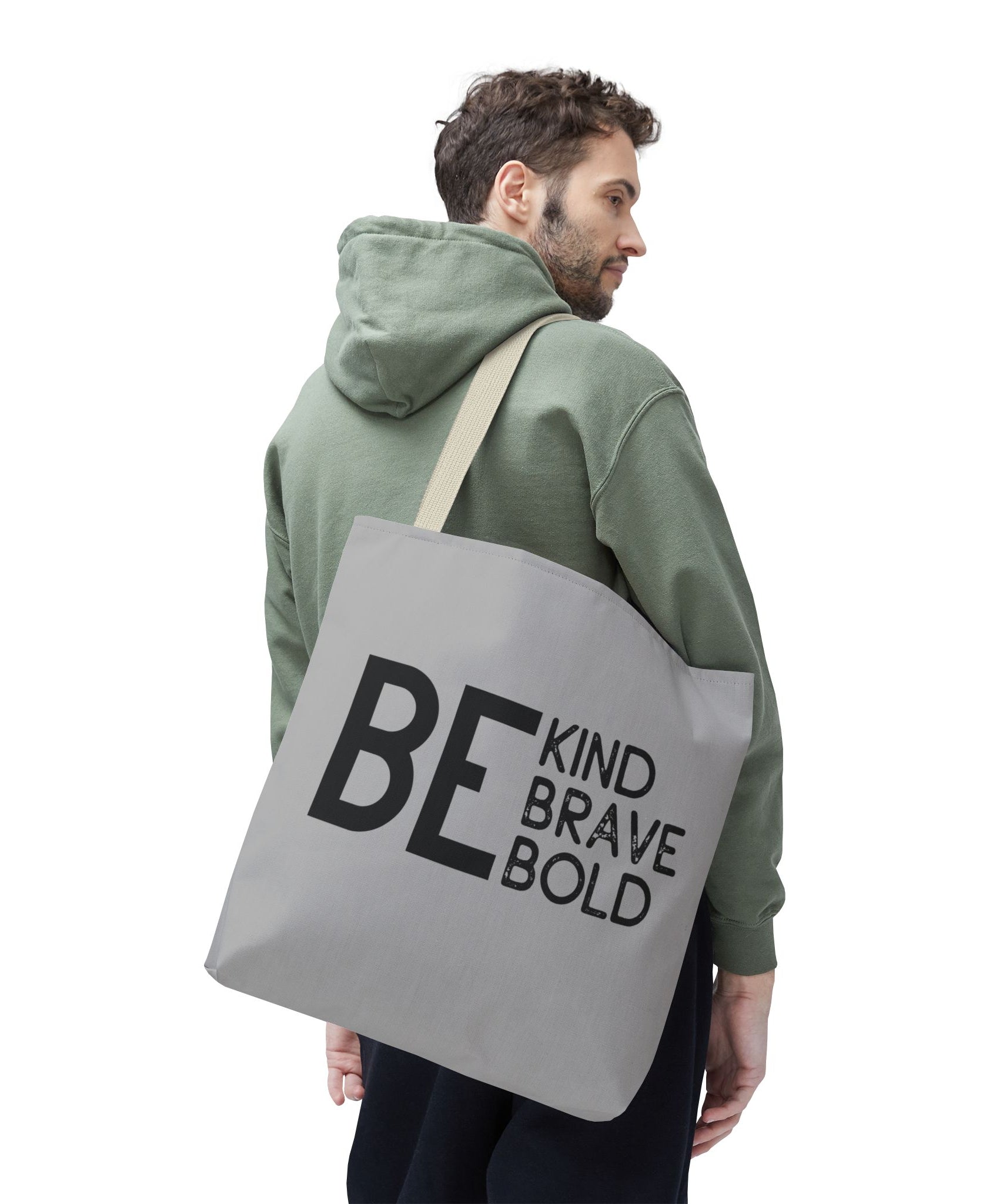 Inspirational Tote Bag - Be Kind Brave Bold - Eco-Friendly Carryall - Light Grey