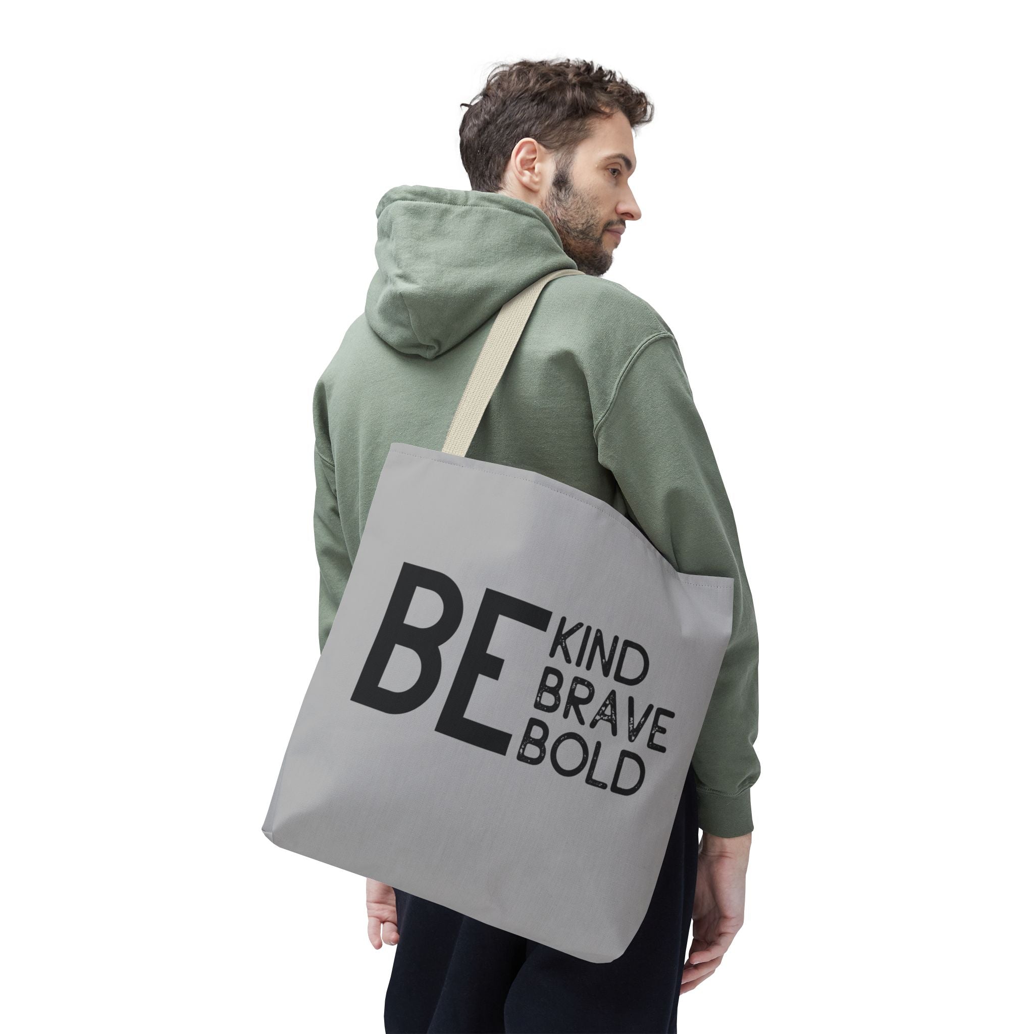 Inspirational Tote Bag - Be Kind Brave Bold - Eco-Friendly Carryall - Light Grey