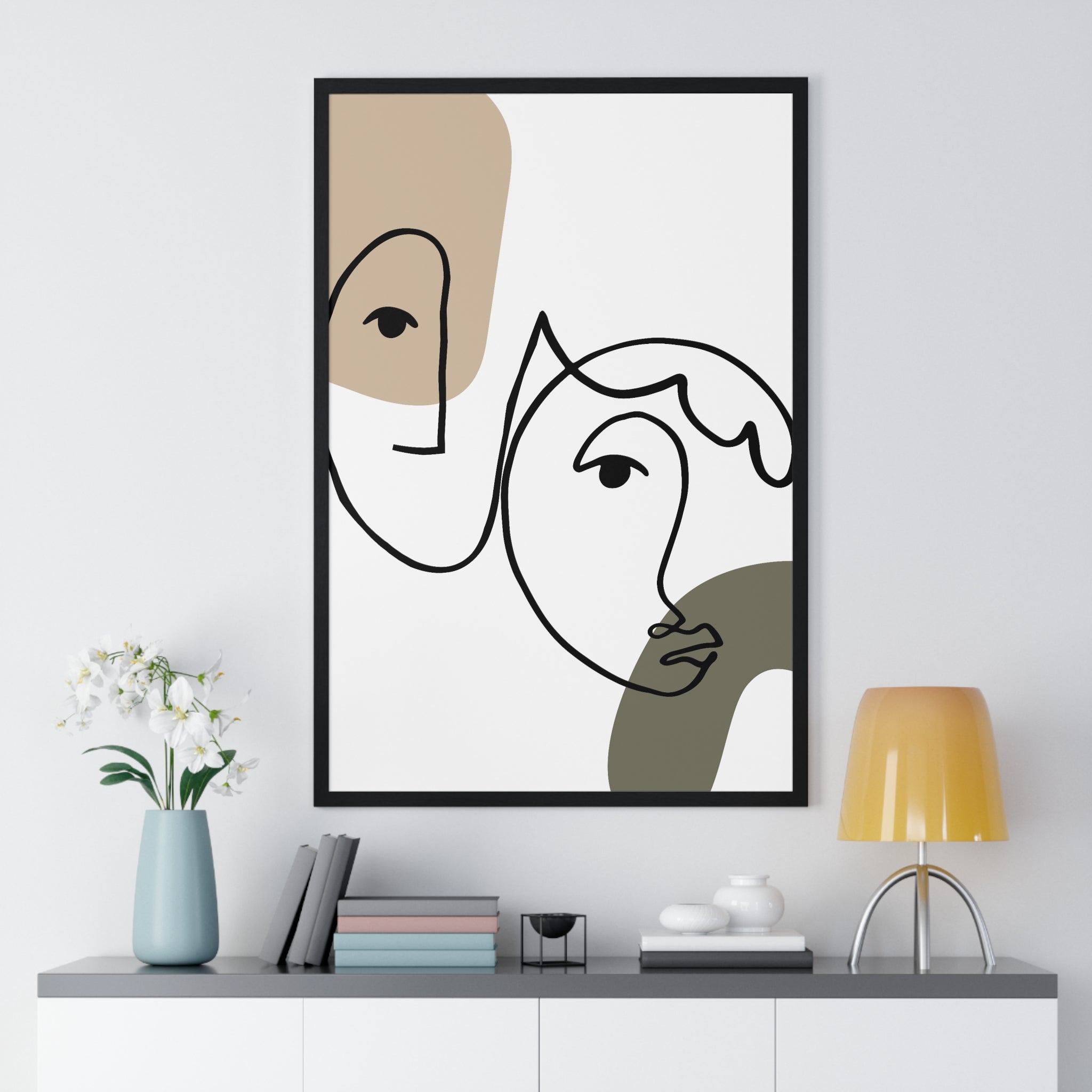 Minimalist Dual Face Line Art – Wood Frame Poster | Gallory Hive