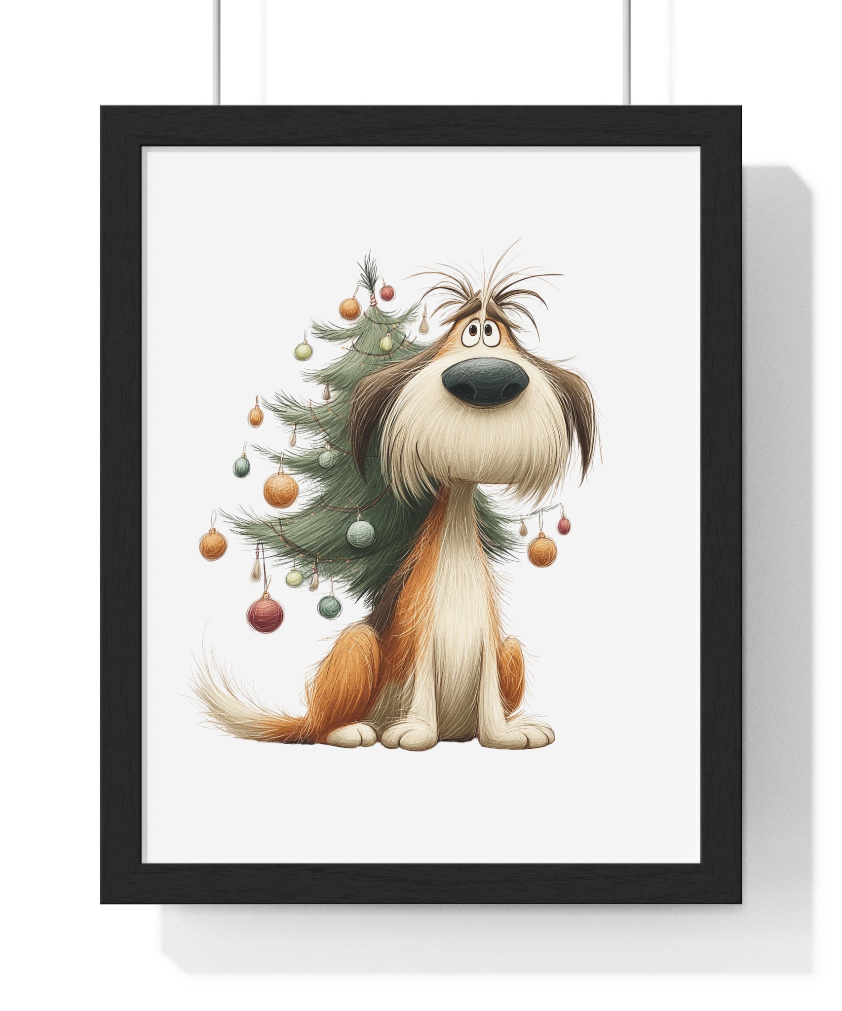 Festive Dog with Christmas Tree – Wooden Wall Frame Home Decor